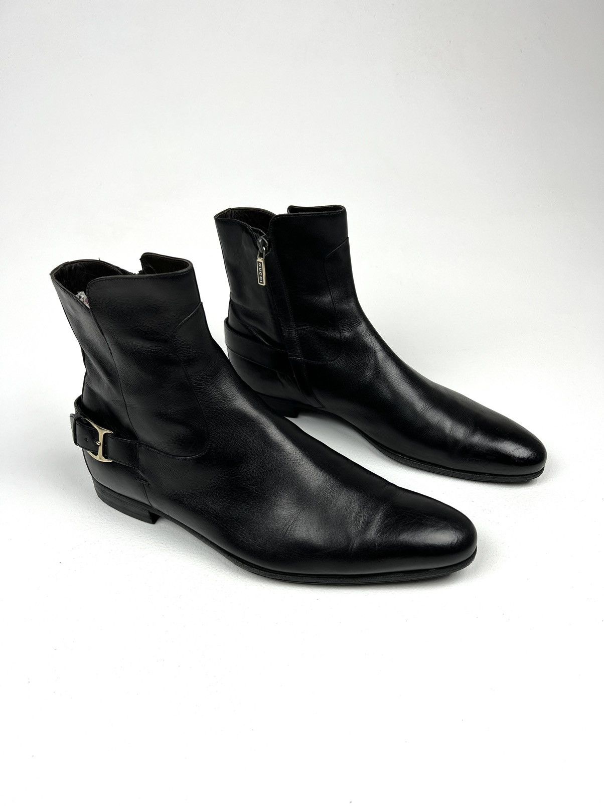Gucci GUCCI Boots Ankle Leather Shoes Side Zip Straps Black Men’s Size US 7.5 / EU 40-41 - 2 Thumbnail