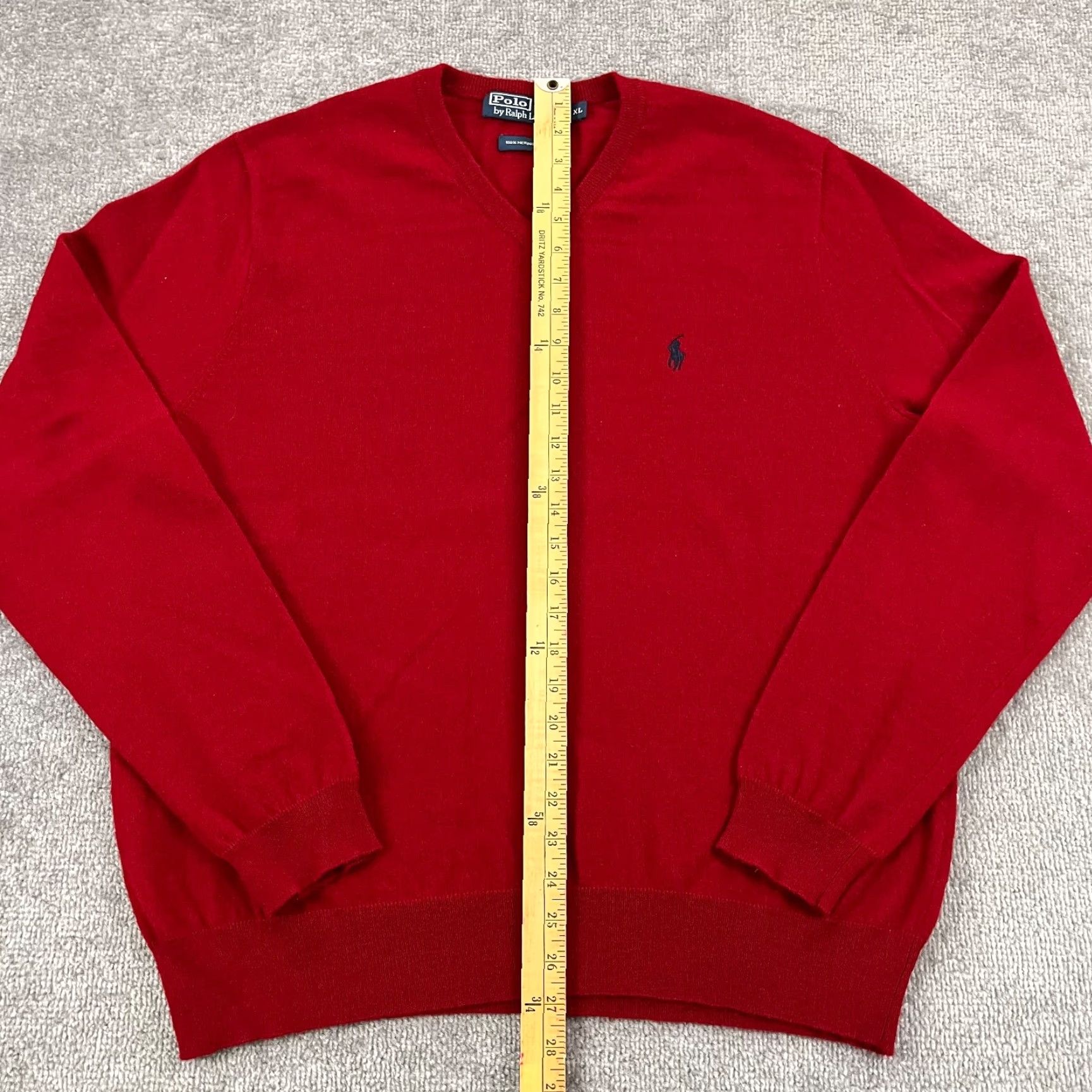 Polo Ralph Lauren Polo Ralph Lauren Sweater Mens XL Red Merino Wool V-Neck Pullover Jumper Preppy Size US XL / EU 56 / 4 - 4 Thumbnail
