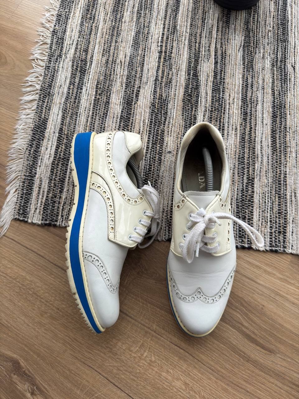 Prada PRADA WOOMEN’S WHITE LEATHER WINGTIP LACE UP OXFORD SHOES Size US 7.5 / IT 37.5 - 12 Thumbnail