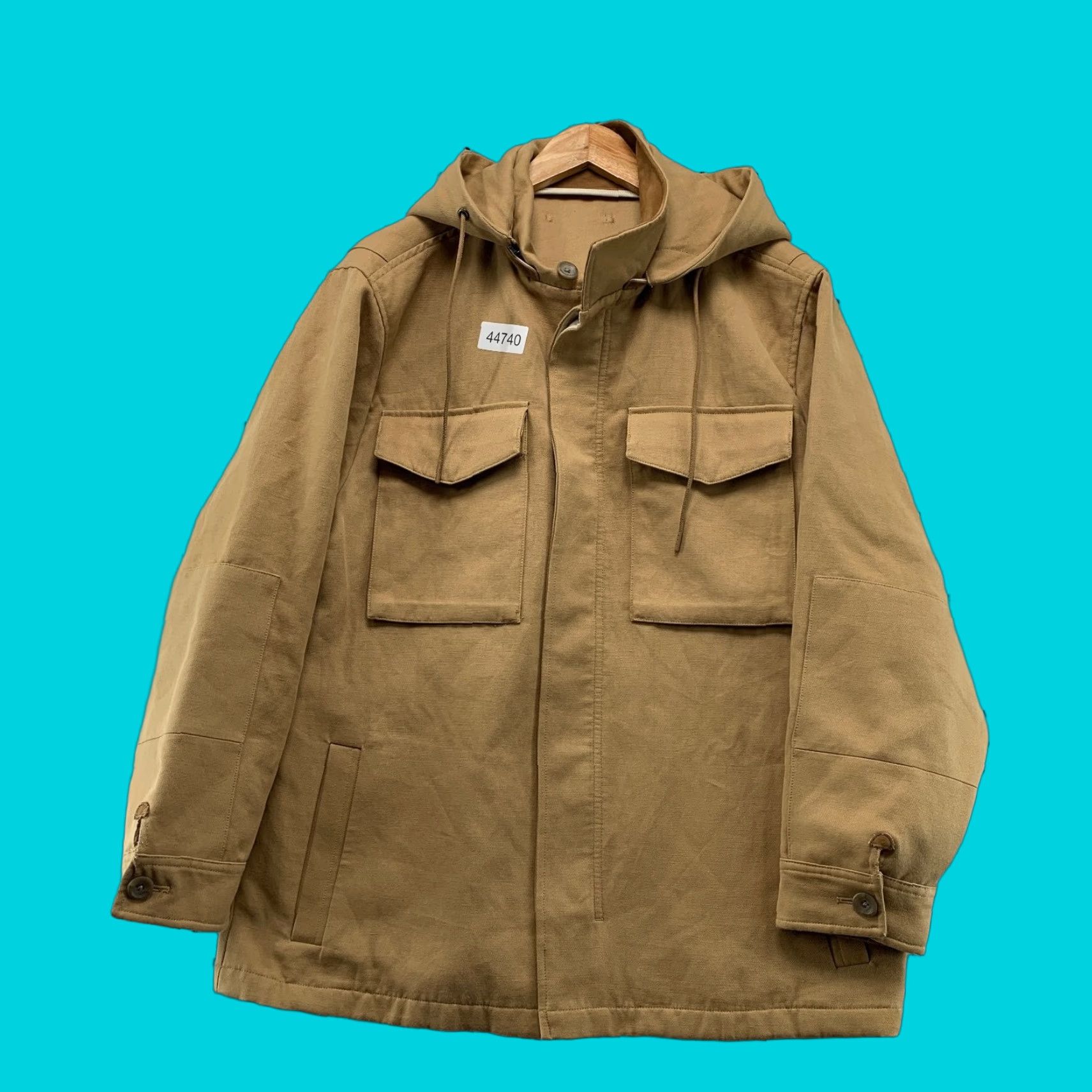 Vince Canvas Field Jacket Mens Large Tan Cotton Hooded Lightweight Retail 600