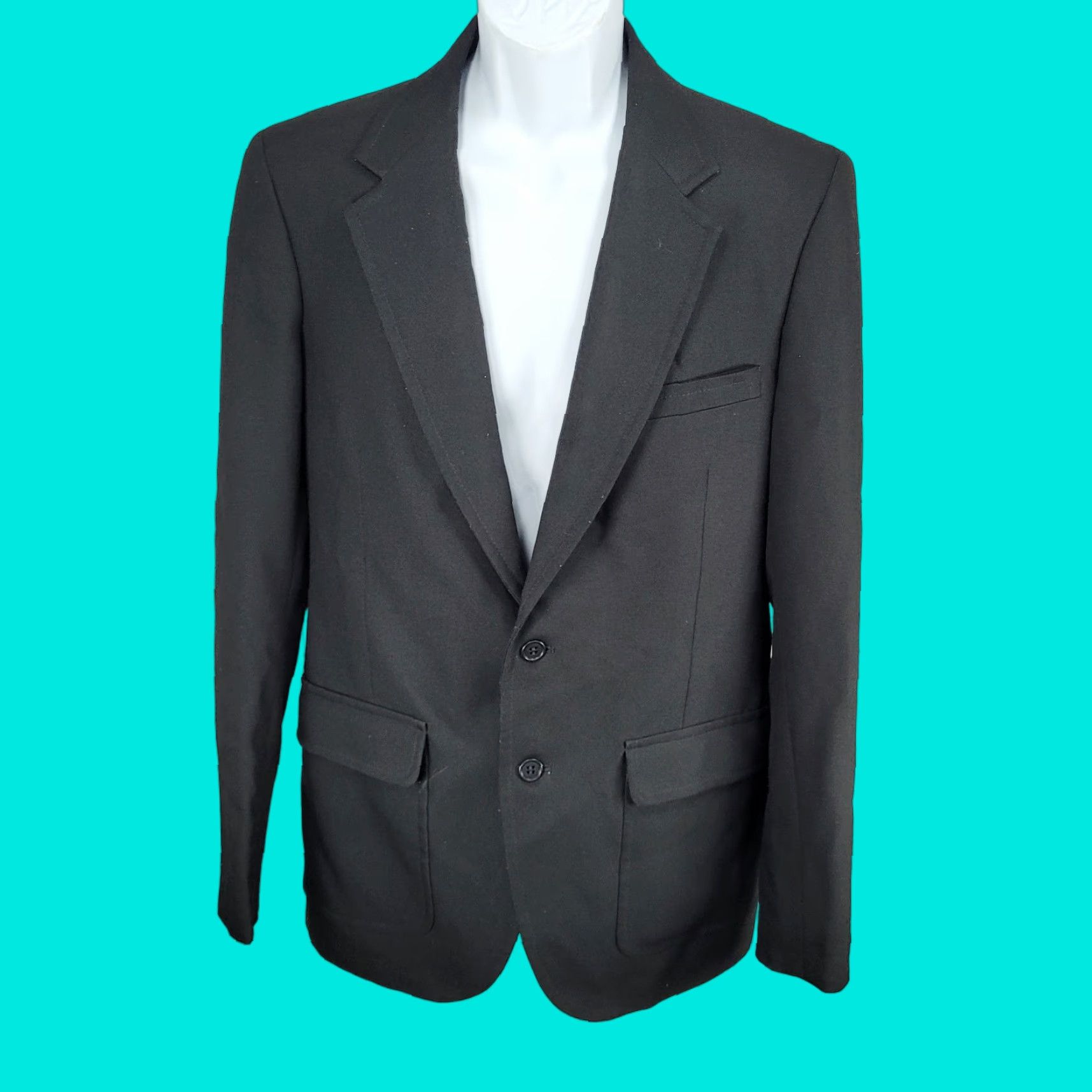 Vintage VINTAGE Towncraft Black Blazer Sport Coat USA 40 2 Button Single Vented Notch Washable Size 40R - 1 Thumbnail