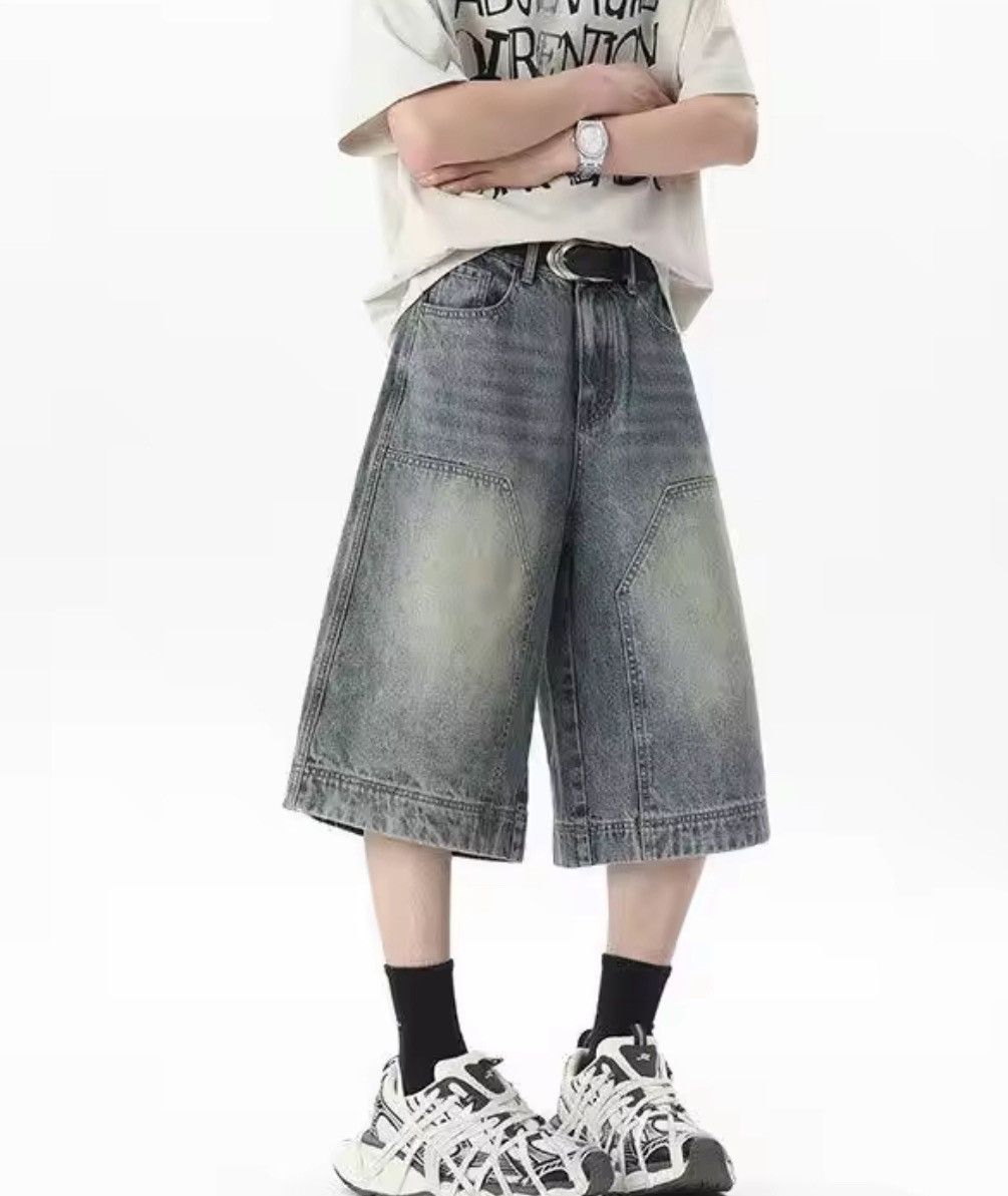 Japanese Brand Double knee Denim Jorts Vintage Style Baggy Hip Hop Party Size US 31 - 2 Thumbnail