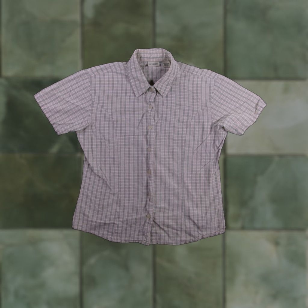 Vintage Crossroads Shirt Women M Beige Plaid 100% Cotton Short Sleeve Button-Up Collared Slim Classic Casual Womens Size M / US 6-8 / IT 42-44 - 1 Thumbnail