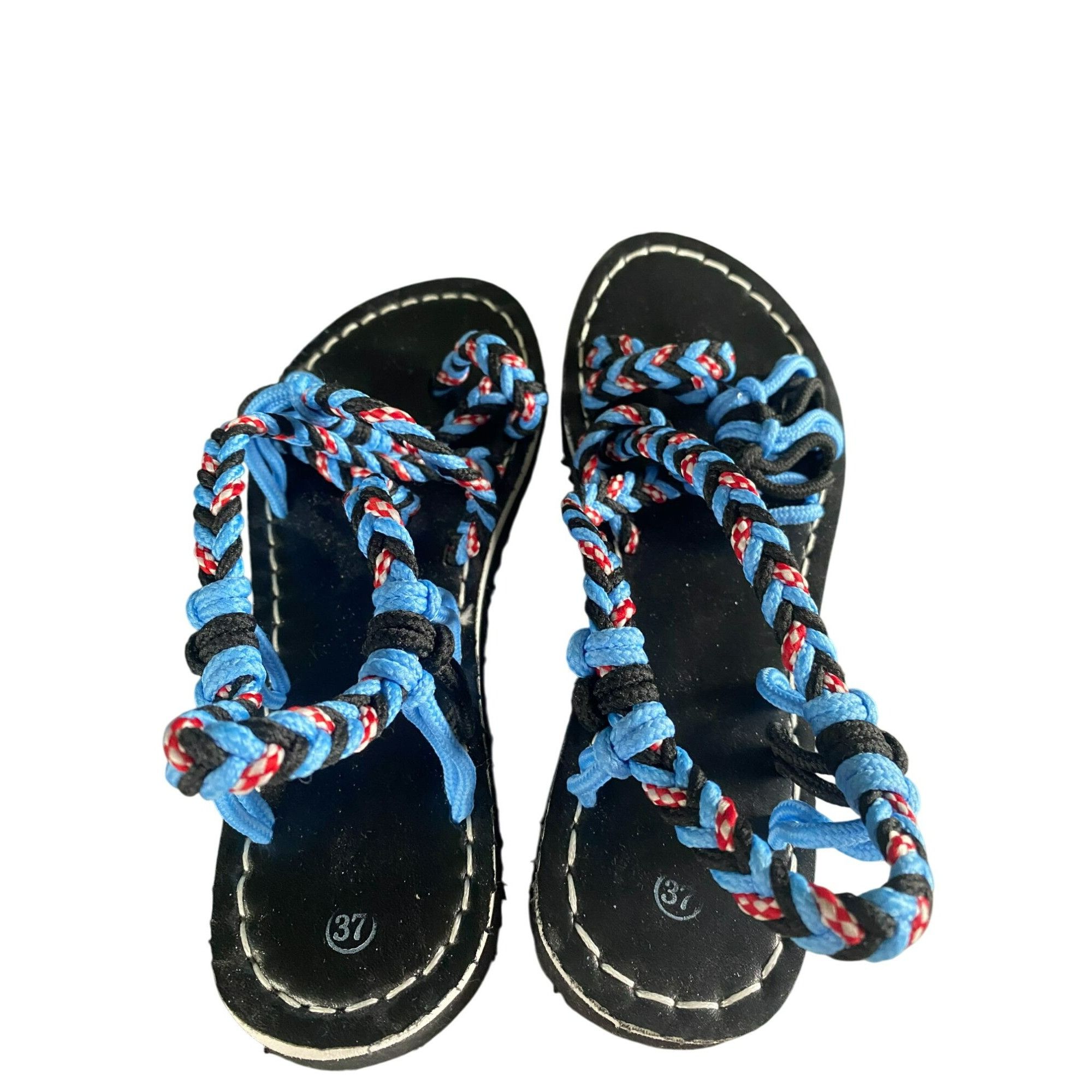 Other Womens Braided Rope Sandals Size 37 7.5 Black Blue & Red Acc Size US 7 / IT 37 - 2 Thumbnail
