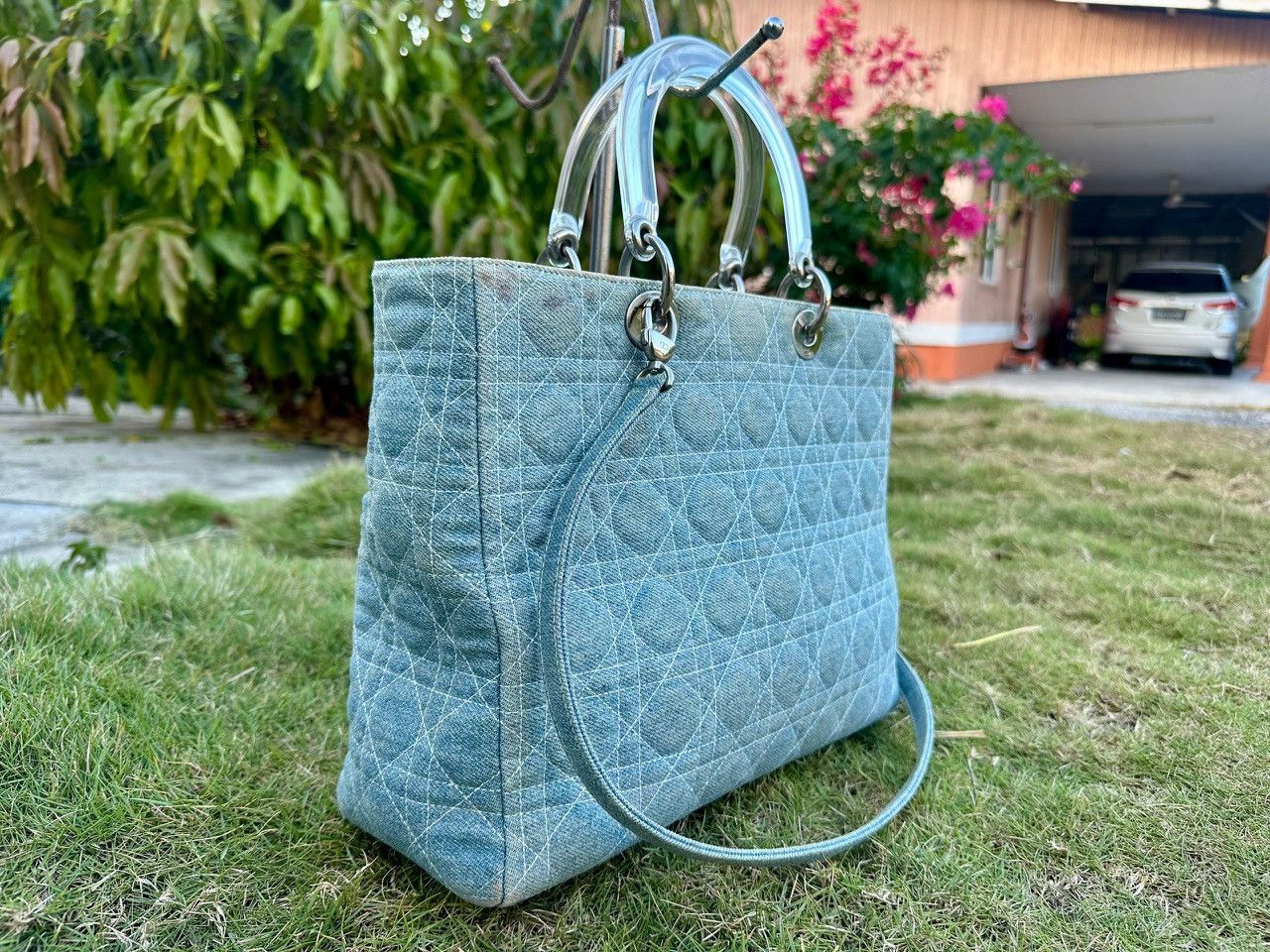 Dior Authentic Christian Dior Lady Dior Denim Large Tote Bag Size ONE SIZE - 3 Thumbnail