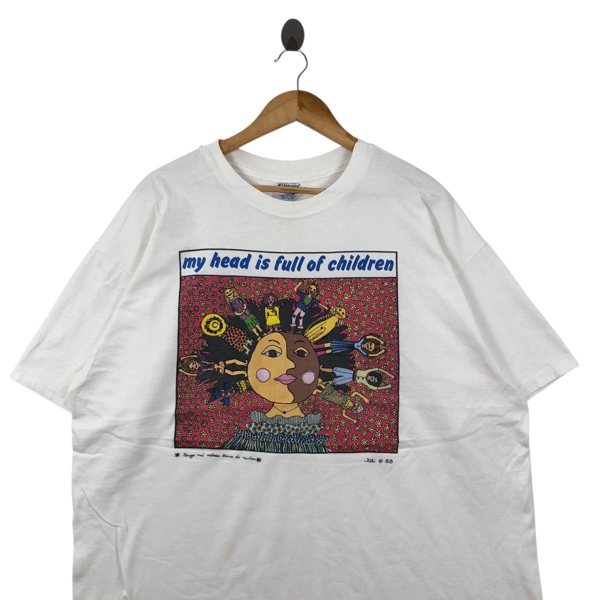 Vintage Vintage 80s KIKI SMITH Art My Head Is Full OfChildren TShirt Size US XXL / EU 58 / 5 - 2 Thumbnail