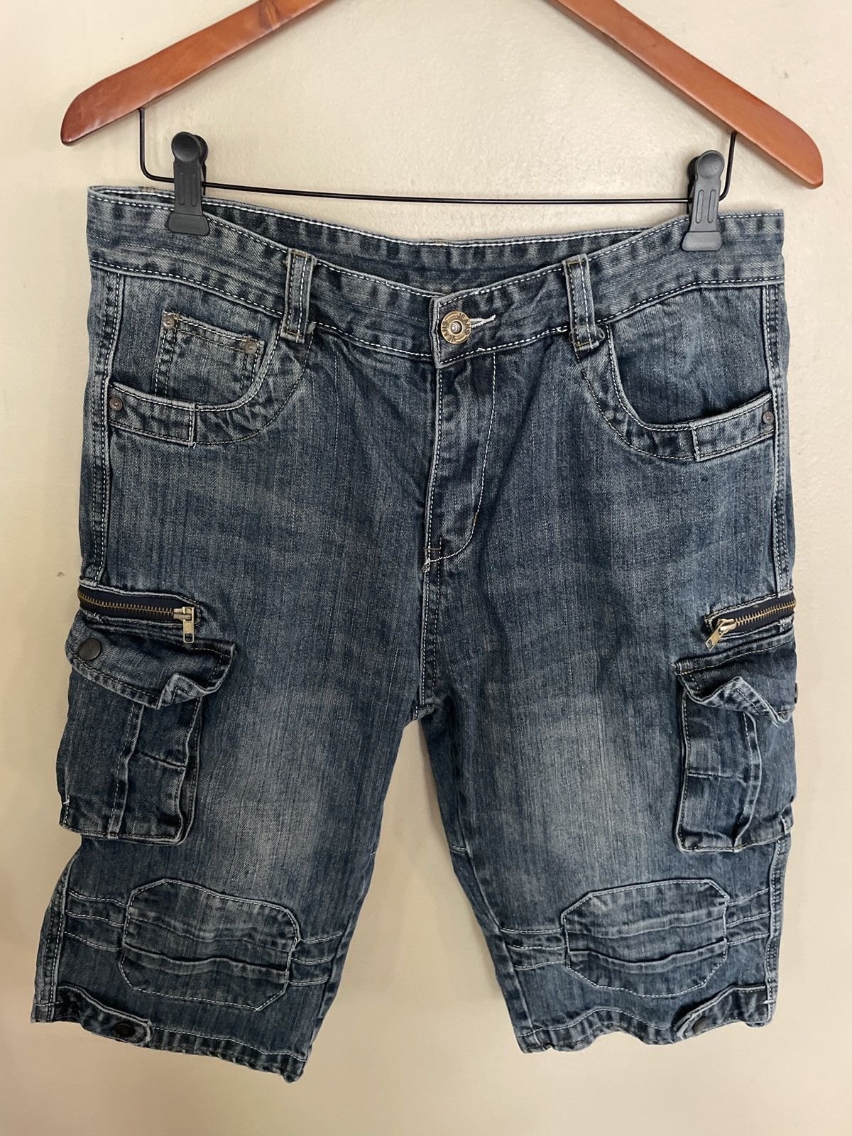 Designer × Vintage Vintage Blue Jean Denim Shorts JORTS Skater Cargo Baggy Y2K Size US 32 / EU 48 - 1 Thumbnail