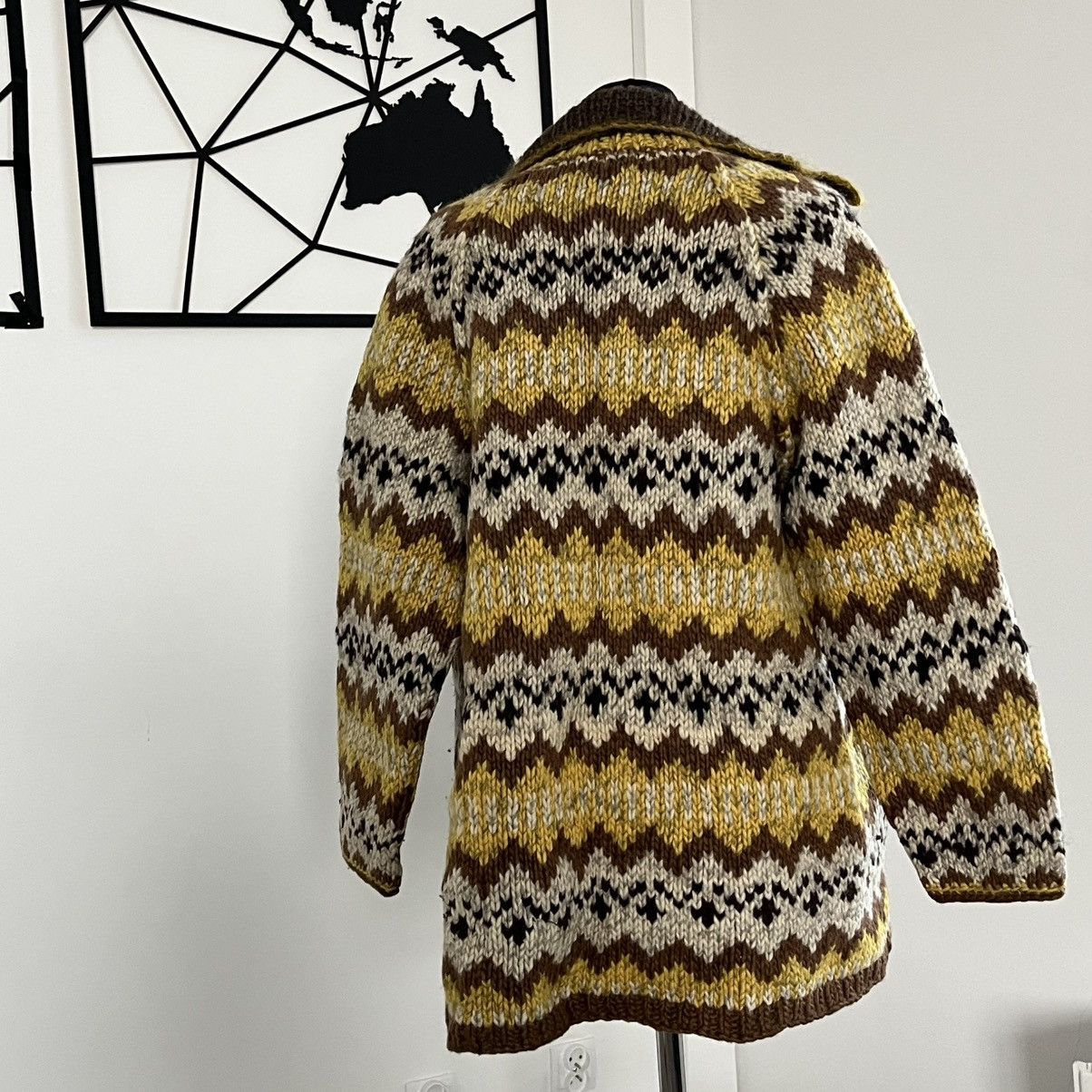 Vintage Brown and yellow woollen chevron cardigan sweater handmade Size M / US 6-8 / IT 42-44 - 7 Thumbnail