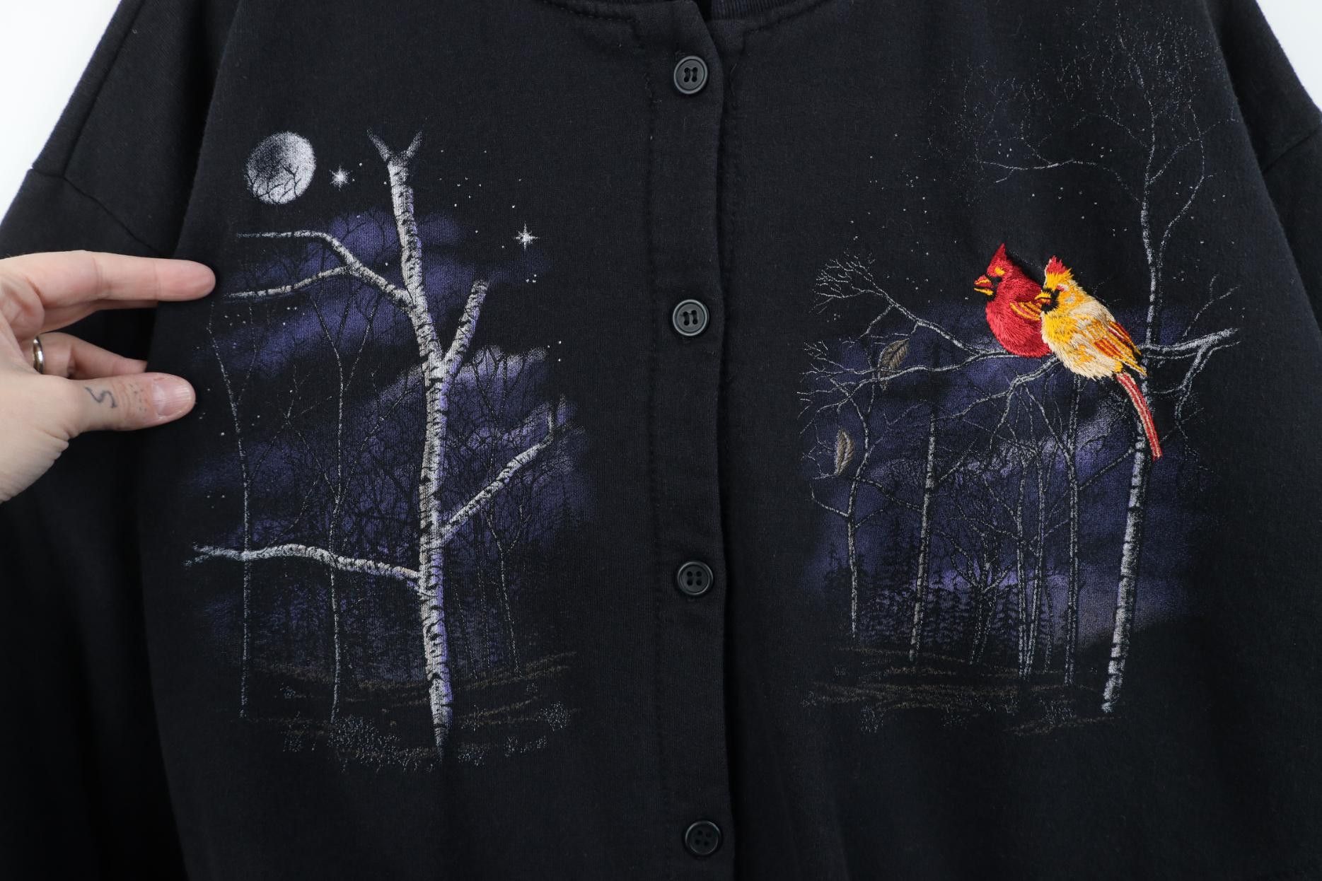 Vintage Vintage 90s Nature Night Bird Tree Cardigan Sweatshirt USA Size XL / US 12-14 / IT 48-50 - 4 Thumbnail