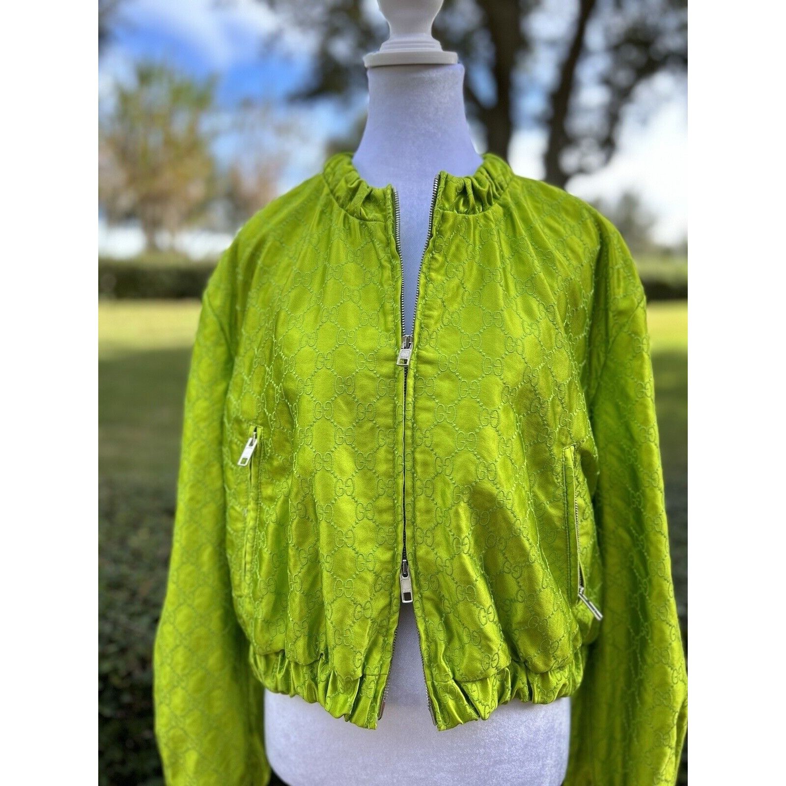 Gucci Gucci Green Satin Bomber Jacket New Size 44 Size M / US 6-8 / IT 42-44 - 9 Thumbnail
