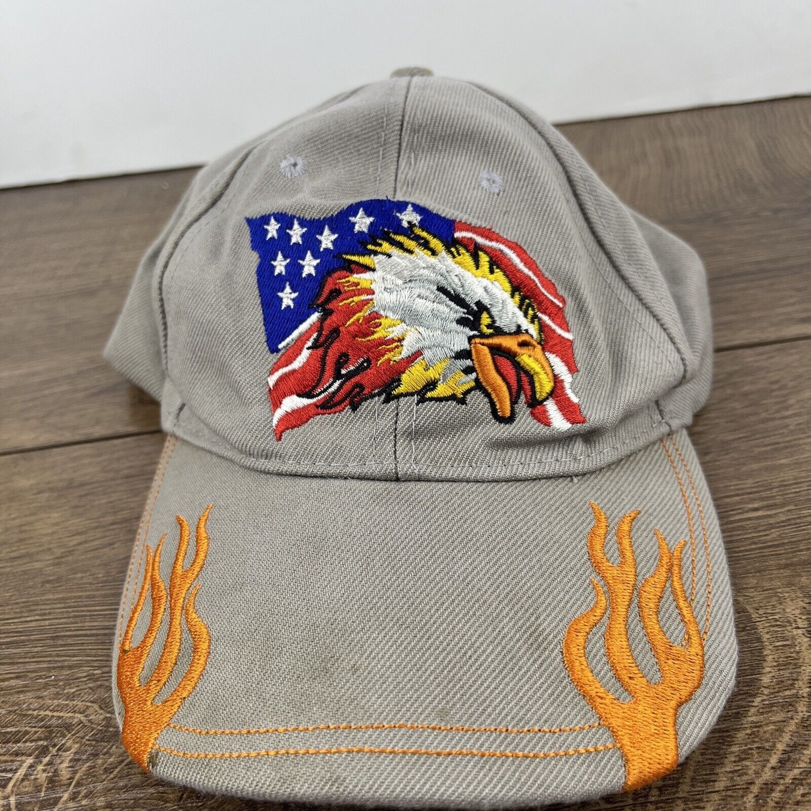 Other Bald Eagle Hat USA Flag Flames Hat Gray Hat Adjustable Adult Size ONE SIZE - 5 Thumbnail