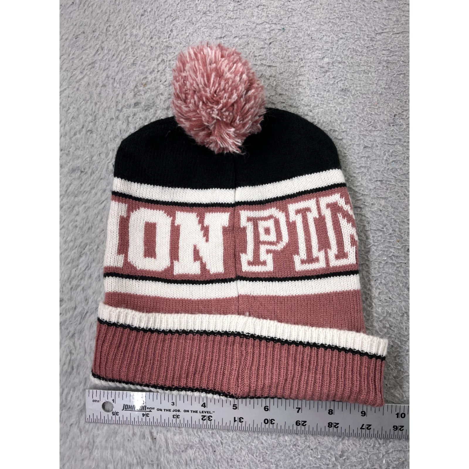Victoria's Secret VINTAGE Beanie Victoria's Secret Beanie Adult One Size Pink White Pom PINK NATION Acrylic Knit Logo Hat Womens Beanie Size ONE SIZE - 4 Thumbnail