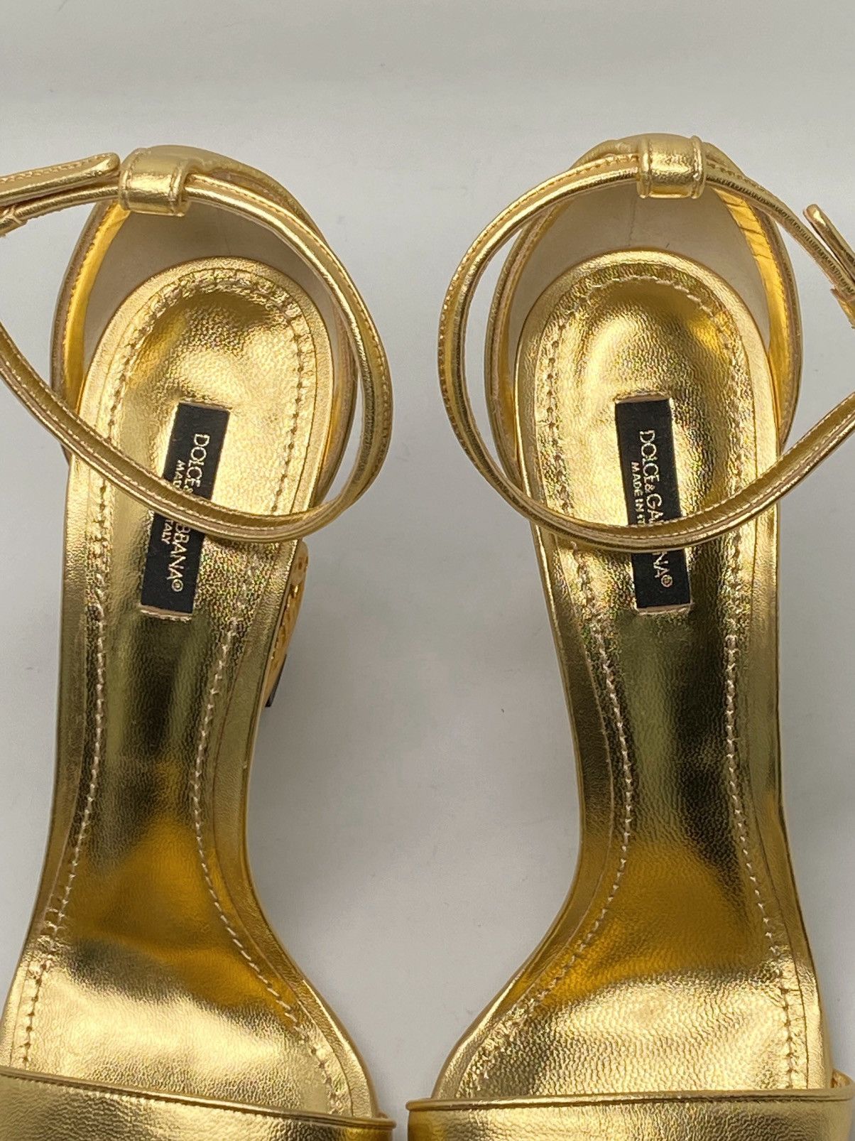 Dolce & Gabbana DOLCE&GABBANA Sculpted-Heel Metallic Leather Sandals size 41 Size US 11 / IT 41 - 10 Thumbnail