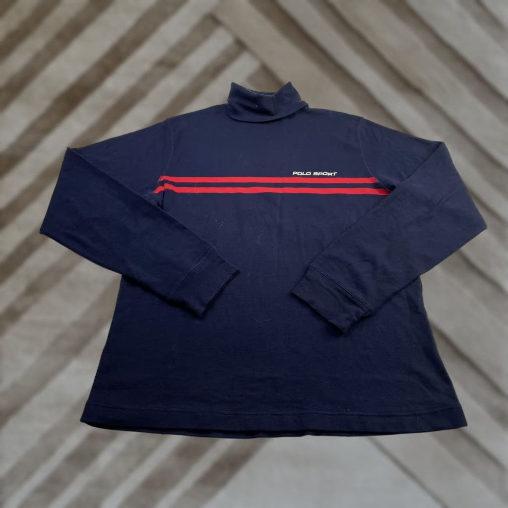 Polo Ralph Lauren VINTAGE Polo Ralph Lauren Sport Men Turtleneck Shirt Sweater Striped Spellout Large Size US L / EU 52-54 / 3 - 1 Thumbnail