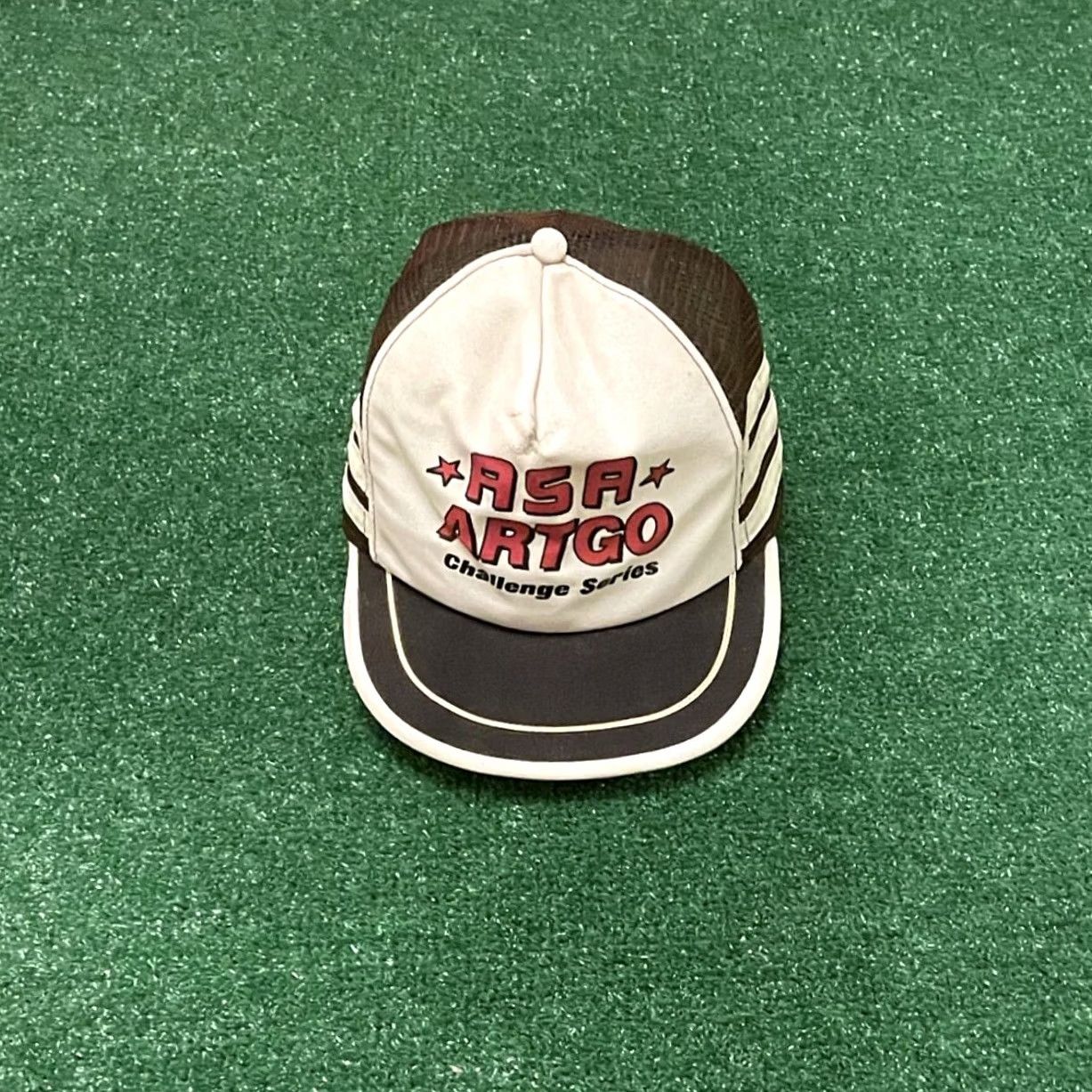 Vintage VINTAGE Hat Mens One Size Three Stripe Trucker ASA ARTGO Challenge Series Rare VTG Made USA Size ONE SIZE - 2 Thumbnail