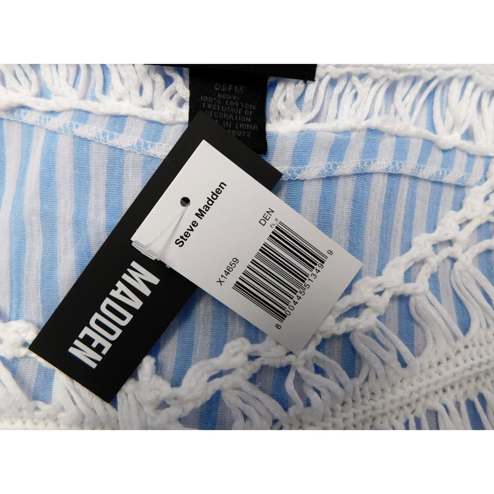 Steve Madden Steve Madden Crochet Cotton Beach Tunic Swim Cover-up Chambray Stripe One Size Blue Women Cover Up Shirt Womens Beach Cover-Up Size ONE SIZE - 8 Thumbnail
