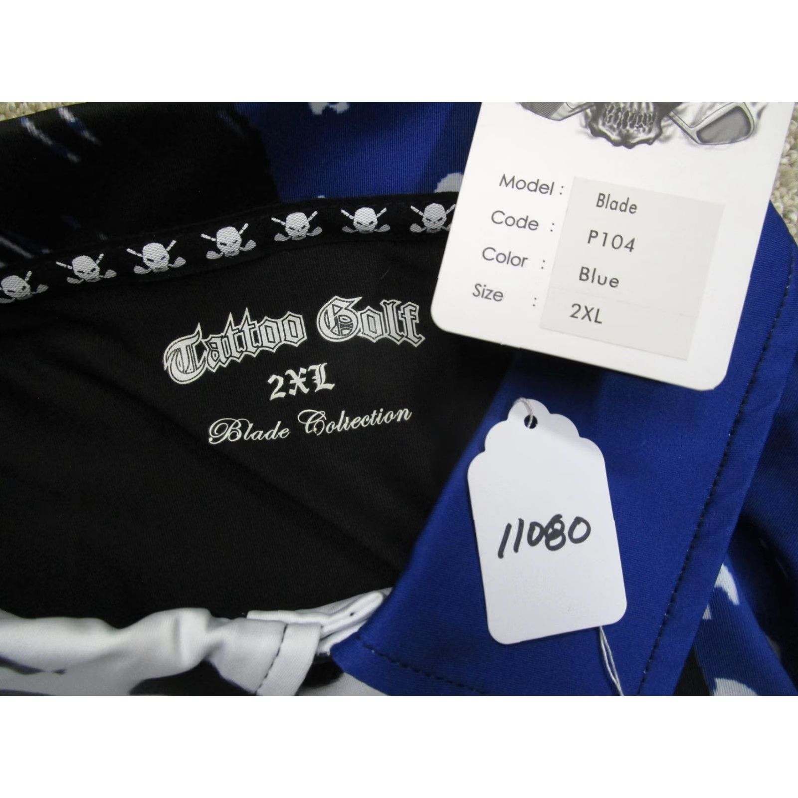 Vintage Tattoo Golf Polo Shirt Mens 2XL Blue Blade Skull Graphic Performance Golf Print Shirt Size US XXL / EU 58 / 5 - 8 Thumbnail