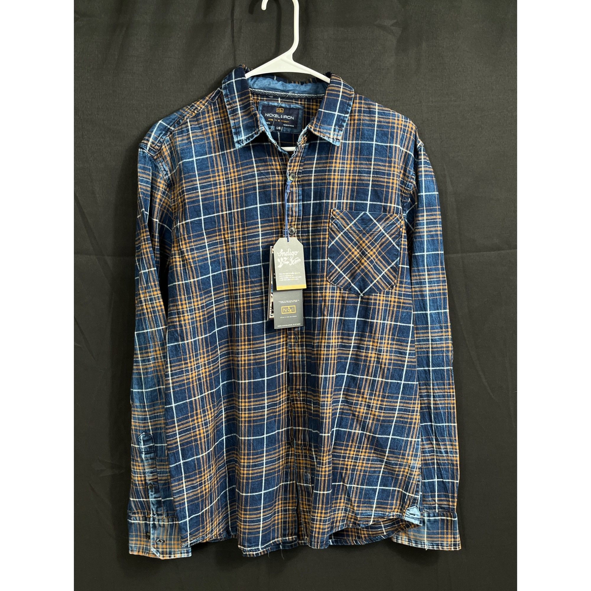 Designer Nickle And Iron SKU 7621 Mens Blue and Orange Long Sleeve Pl Size US L / EU 52-54 / 3 - 1 Thumbnail