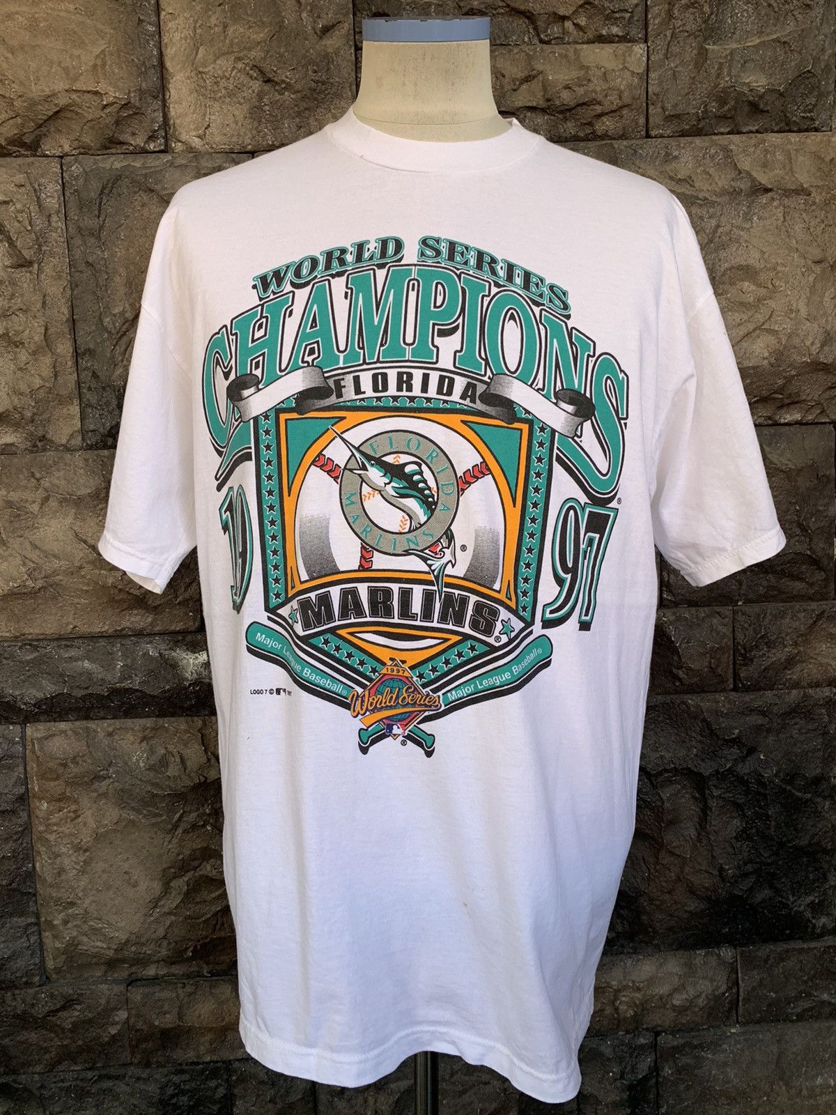 image of Mlb x Vintage 90's Florida Marlins Major League Baseball T Shirt in White, Men's (Size Large)