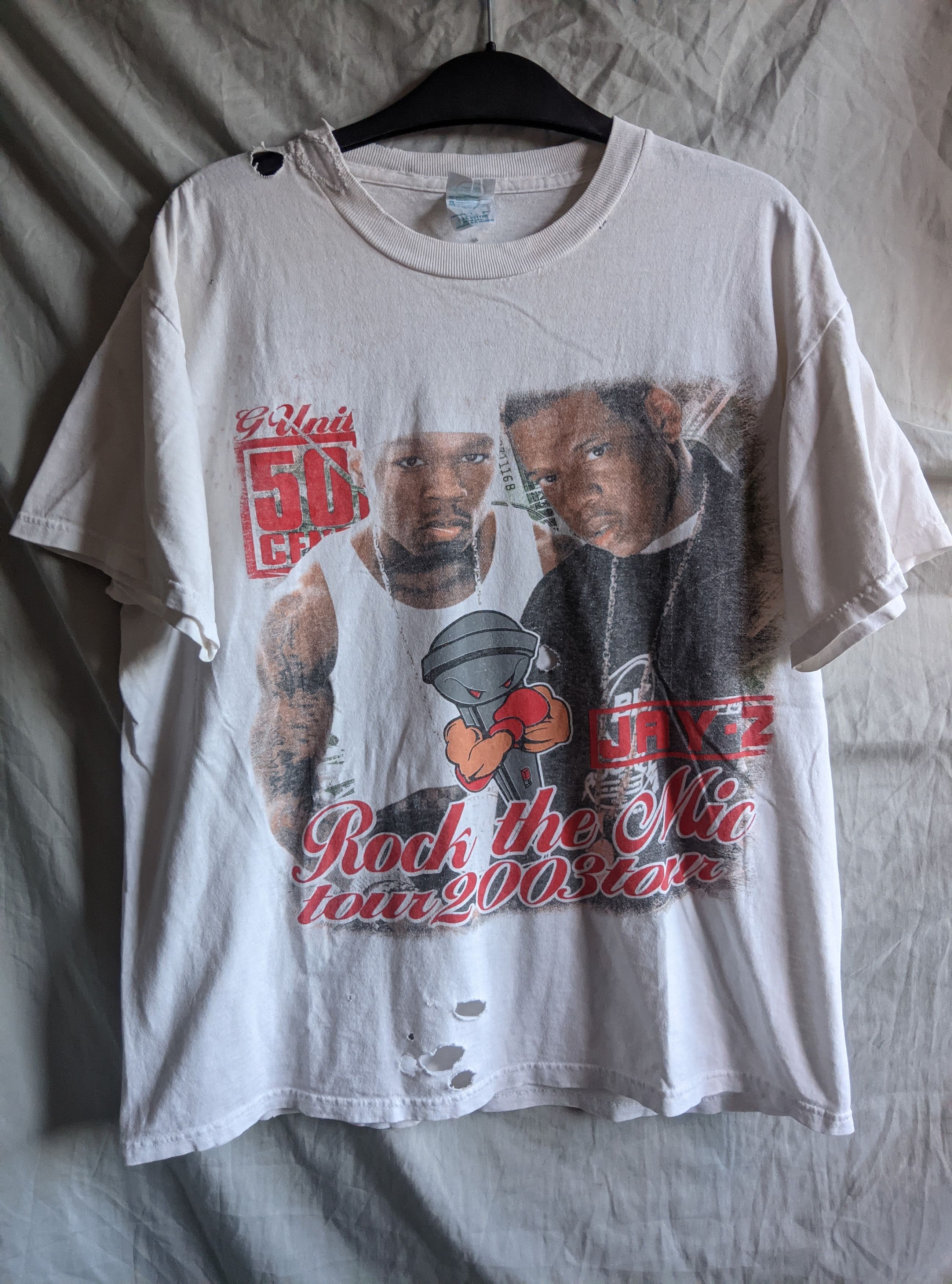 Vintage 2003 thrashed jayz 50cent raptee rock the mic tour t
