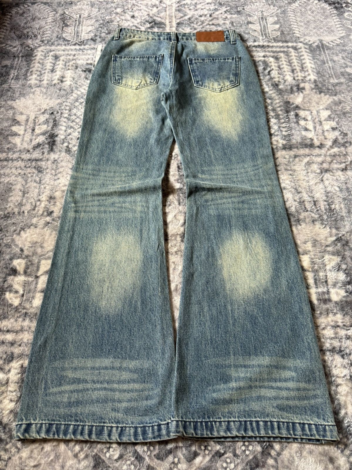 GOSTAR DE FUGA Japanese Brand Paneled Green Mud Wash Flared Jeans Size 27" / US 4 / IT 40 - 2 Thumbnail