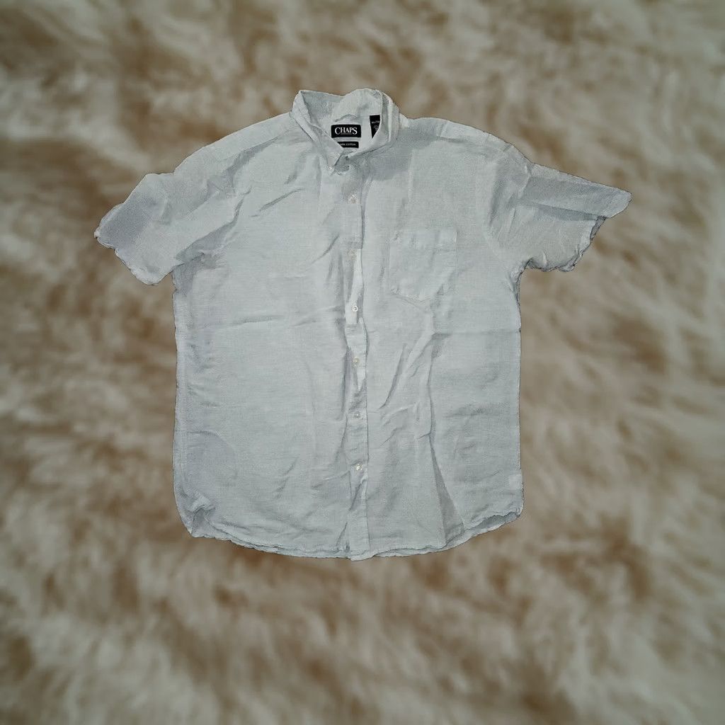 Chaps Chaps Shirt Mens XL Blue Linen Cotton Short Sleeve Button Up Casual Pocket Size US XL / EU 56 / 4 - 1 Thumbnail