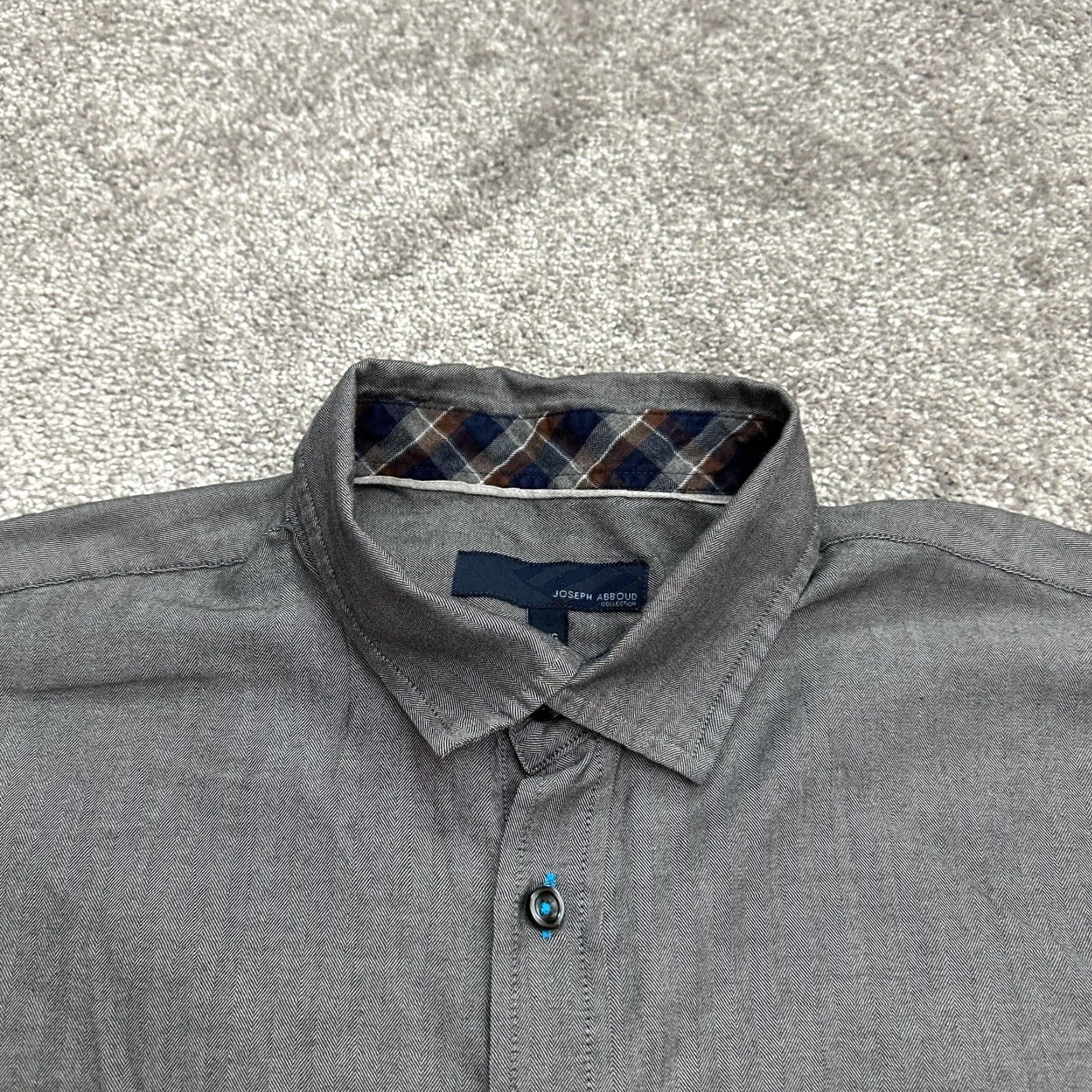 Joseph Abboud Joseph Abboud Dress Shirt Large Gray Button-Down Long Sleeve Cotton Workwear Mens L Gray/Charcoal 44in Chest 29in Length Regular Fit Size 42R - 3 Thumbnail