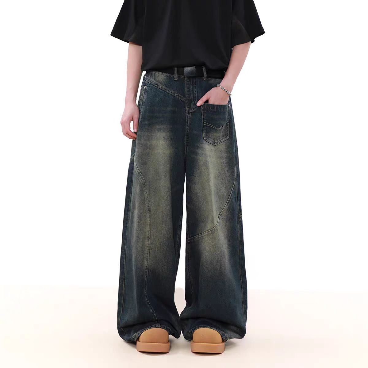 Japanese Brand × Jean Vintage washed asymmetric design straight leg jeans Size US 34 / EU 50 - 1 Thumbnail