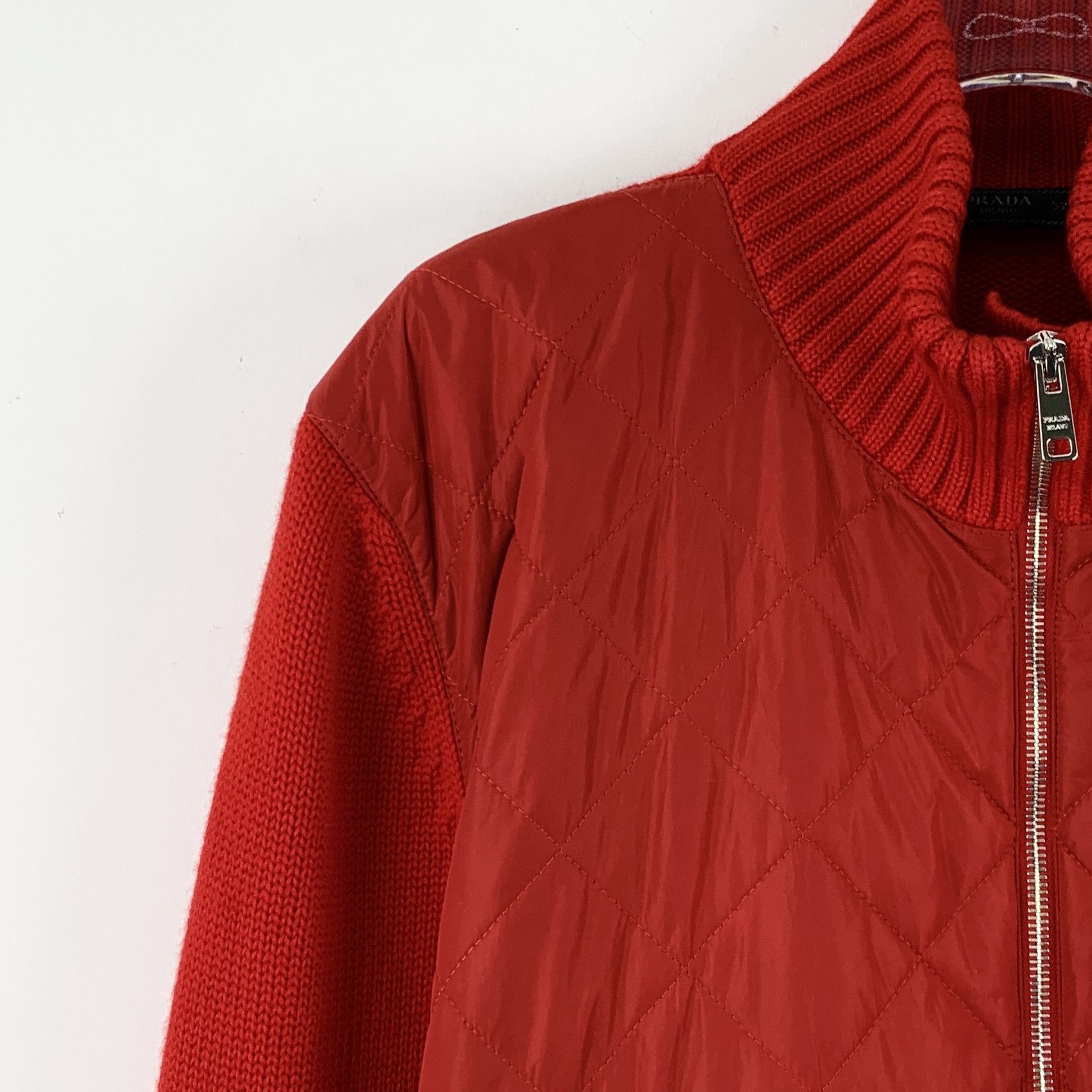 Prada Prada Quilted Wool Zip-Up Jacket Red (52) Size US L / EU 52-54 / 3 - 3 Thumbnail