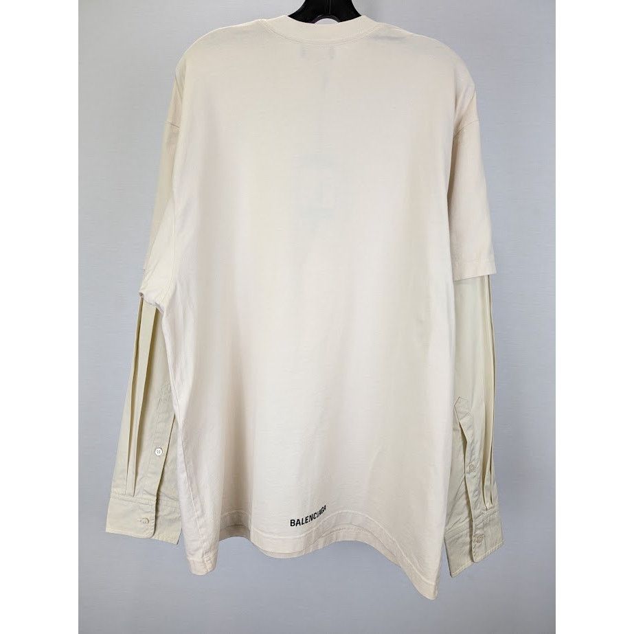 Balenciaga o1rshd1 Layered T-Shirt Back Hem Vintage Jersey Cream/Black Size US M / EU 48-50 / 2 - 8 Thumbnail