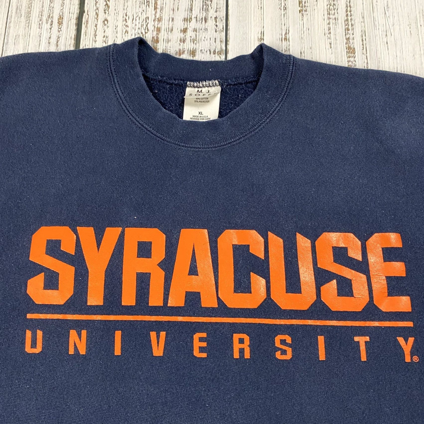 Soffe VINTAGE Syracuse University NCAA Heavyweight Cotton Reverse Weave Crewneck Sweatshirt XL Mens Blue College Size US XL / EU 56 / 4 - 2 Thumbnail