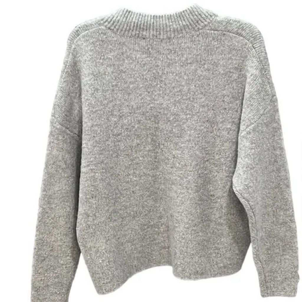 Express Express Silver Oversized V-Neck Sweater | EUC | Sz XS - M Size XS / US 0-2 / IT 36-38 - 3 Thumbnail