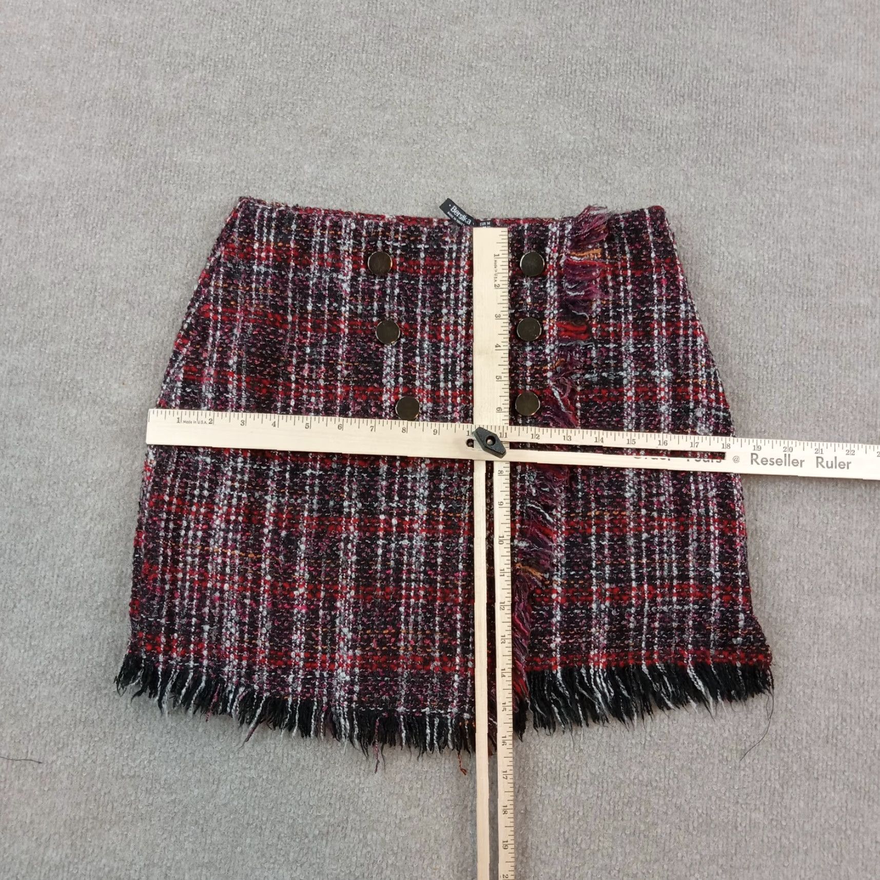 Bershka Bershka Skirt Womens Medium Red Black Straight Short Buttons Office Asymmetrical Size 32" / US 10 / IT 46 - 2 Thumbnail