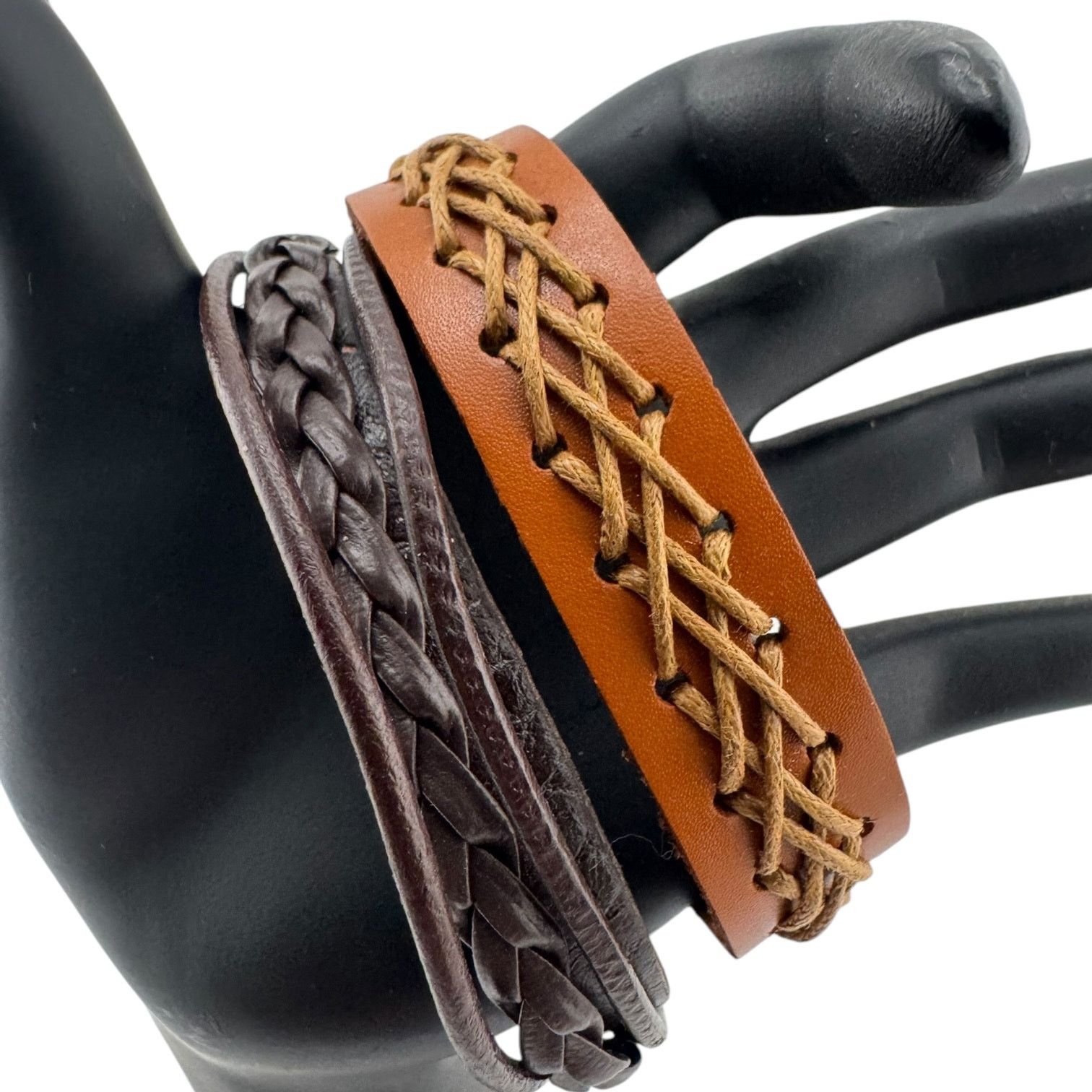Other Rebel's Duo: Black & Brown Braided Cuff Set Size ONE SIZE - 1 Thumbnail