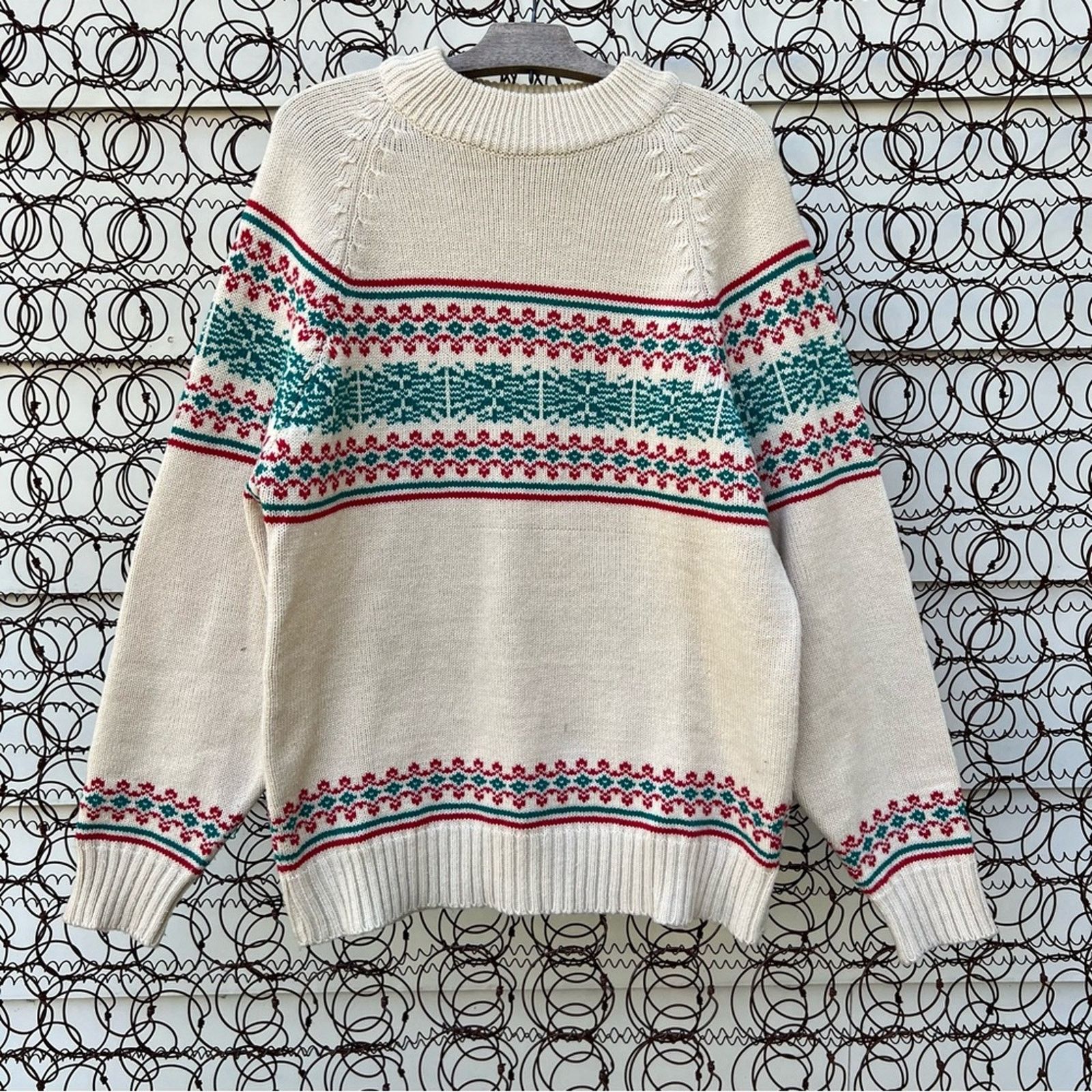 Vintage neutral fair isle knit Nordic sweater Christmas XL