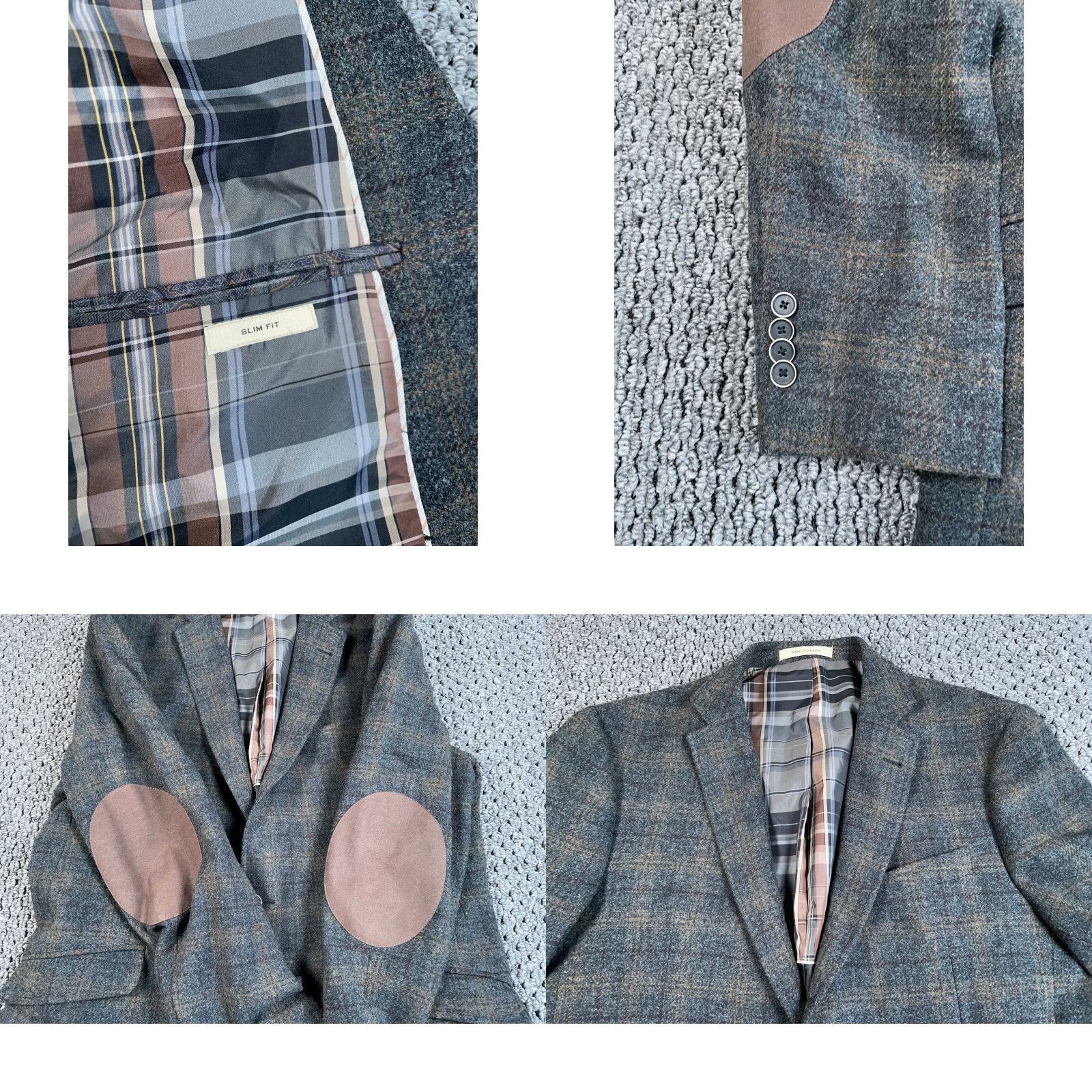 Joseph Abboud VINTAGE Joseph Abboud Glen Plaid Blazer Jacket Mens 44 Long Brown Elbow Patches Slim Size 44R - 10 Thumbnail