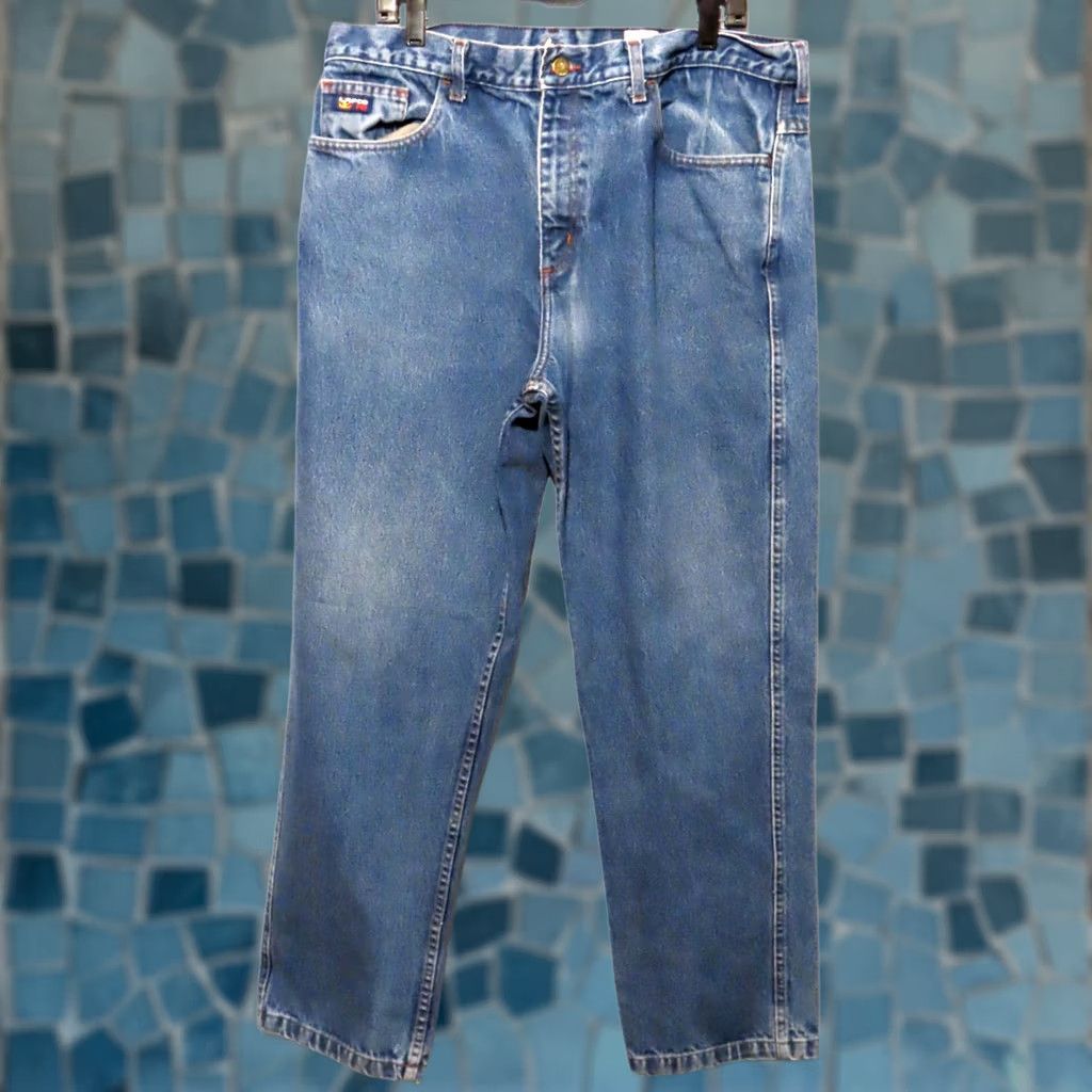 Vintage VINTAGE LAPCO Jeans FR Work Jeans 38x32 Blue Flame-Resistant Regular Mens 5-Pocket Straight Cotton Denim Zip Belt Loops Medium Wash 2112 Cat 2 Worn Size US 38 / EU 54 - 1 Thumbnail