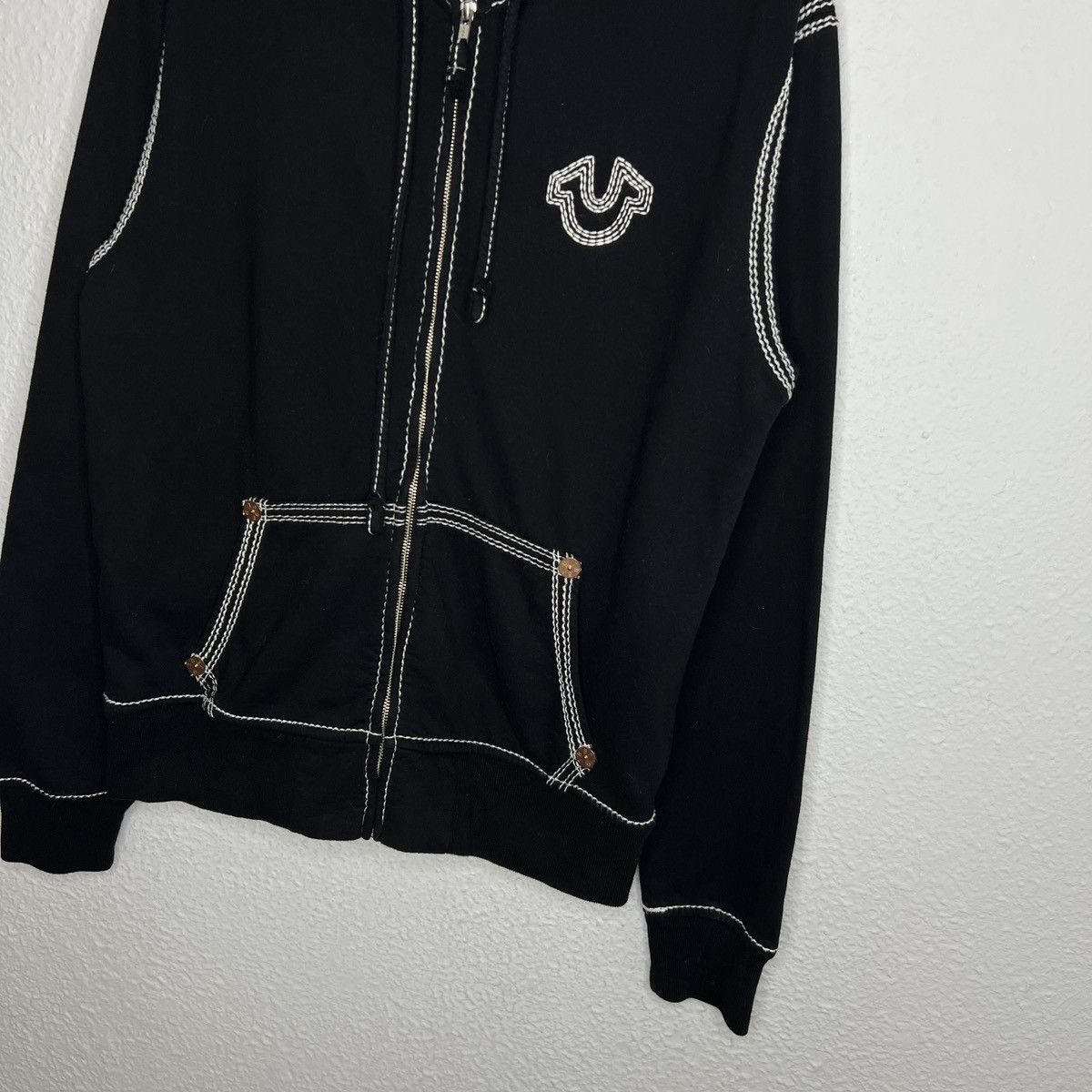 True Religion Y2K True Religion Triple Contrast Stitch Zip Up Hoodie Size US L / EU 52-54 / 3 - 3 Thumbnail