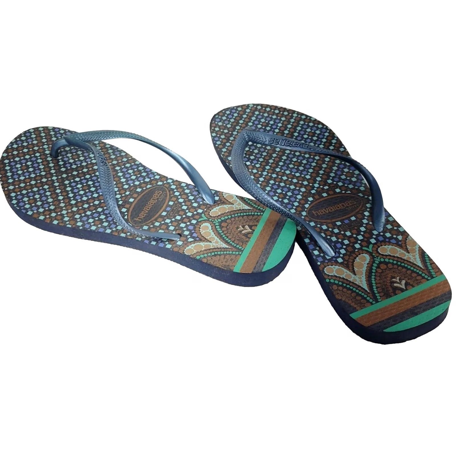Vintage Havaianas Slim Crystal Sandal WOMEN'S Flip FLOP Thong Blue Grey Turquoise Sz. 9 Size US 9 / IT 39 - 5 Thumbnail