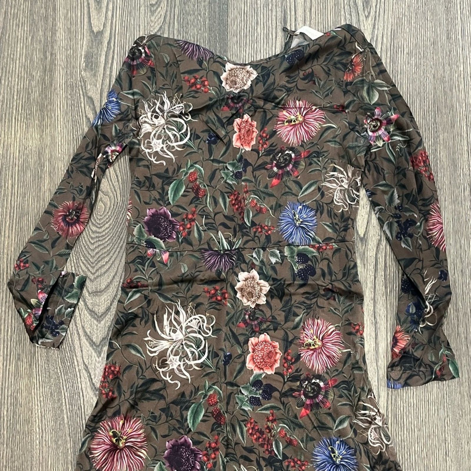 Vintage Momoni Midi Dress Long Sleeve Silk Blend Floral Print Sz 40 Size XL / US 12-14 / IT 48-50 - 3 Thumbnail