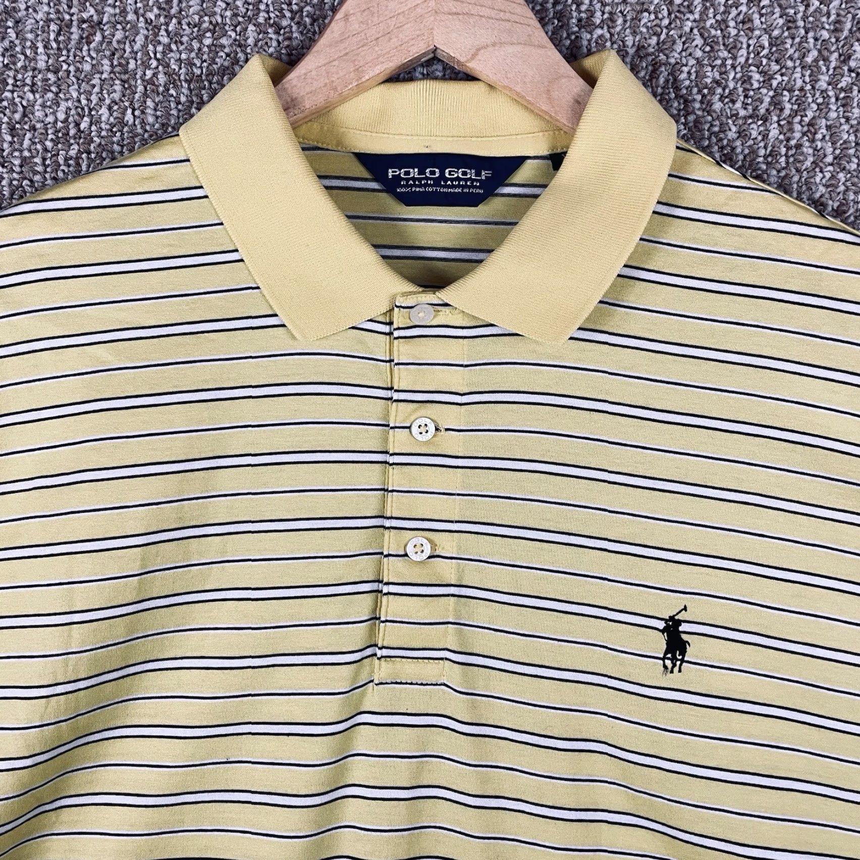 Polo Ralph Lauren VINTAGE Polo Ralph Lauren Shirt Mens XL Golf Fit Short Sleeve Pima Cotton Yellow Striped Logo Embroidered 100% Cotton USA Golf Size US XL / EU 56 / 4 - 2 Thumbnail