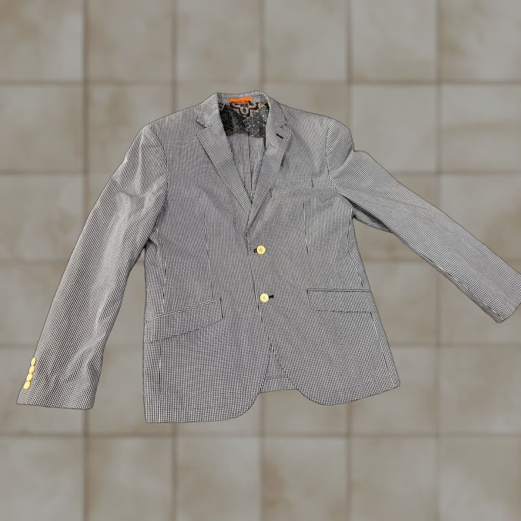 Tallia Tallia Sport Coat Mens 40R Gray Check Blazer Two Button Casual Dress Jacket Regular Fit Wool Polyester Size 40R - 1 Thumbnail