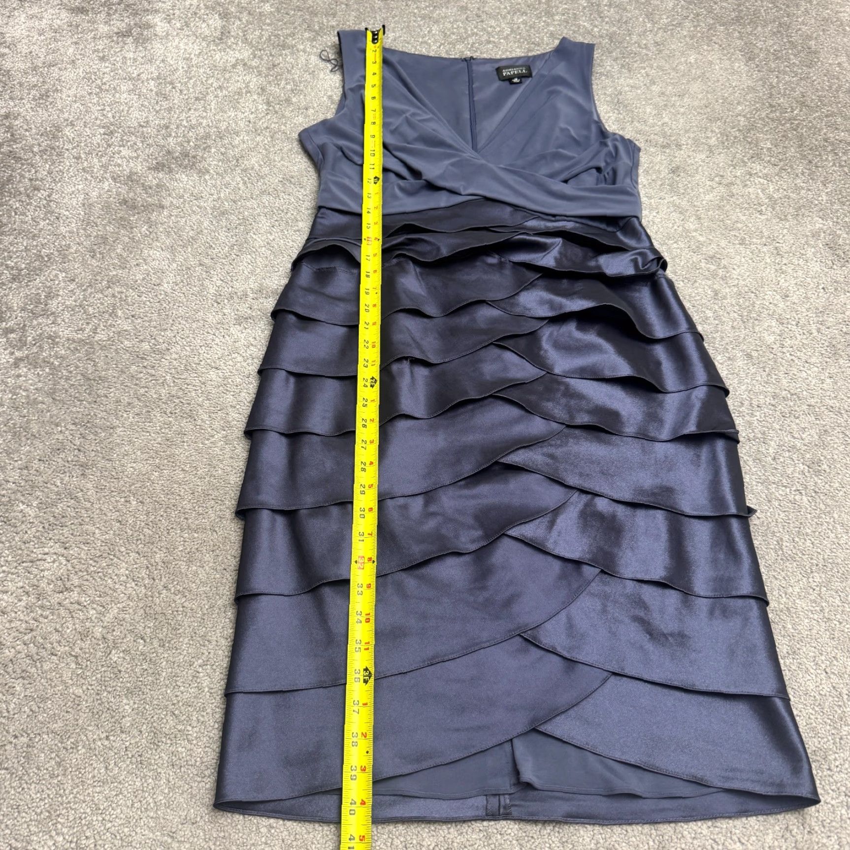 Adrianna Papell Adrianna Papell Dress Women 12 Gunmetal Blue Midi Sheath V-Neck Ruffle Tiered Sleeveless Size XL / US 12-14 / IT 48-50 - 7 Thumbnail