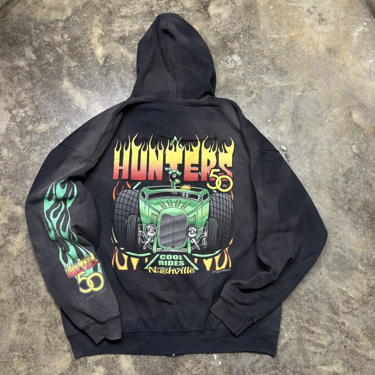 Vintage vintage hot rod flame faded black baggy zip up hoodie Size US XL / EU 56 / 4 - 1 Thumbnail