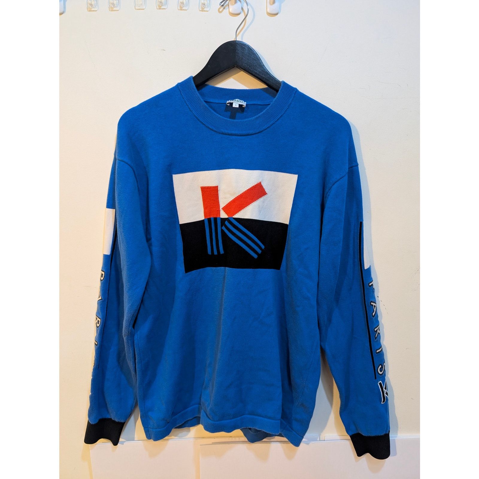 Kenzo Kenzo Paris Blue Letter Colorblock Sweater Sz L ($258 MSRP) Size US L / EU 52-54 / 3 - 2 Thumbnail