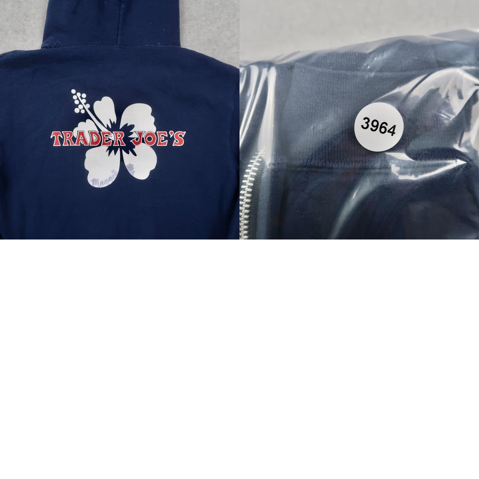Vintage Trader Joe's Zip Up Hoodie Unisex S Blue Sweatshirt Logo Graphic Full Zip Hooded Pockets Crew Neck Floral Pattern Size US S / EU 44-46 / 1 - 9 Thumbnail