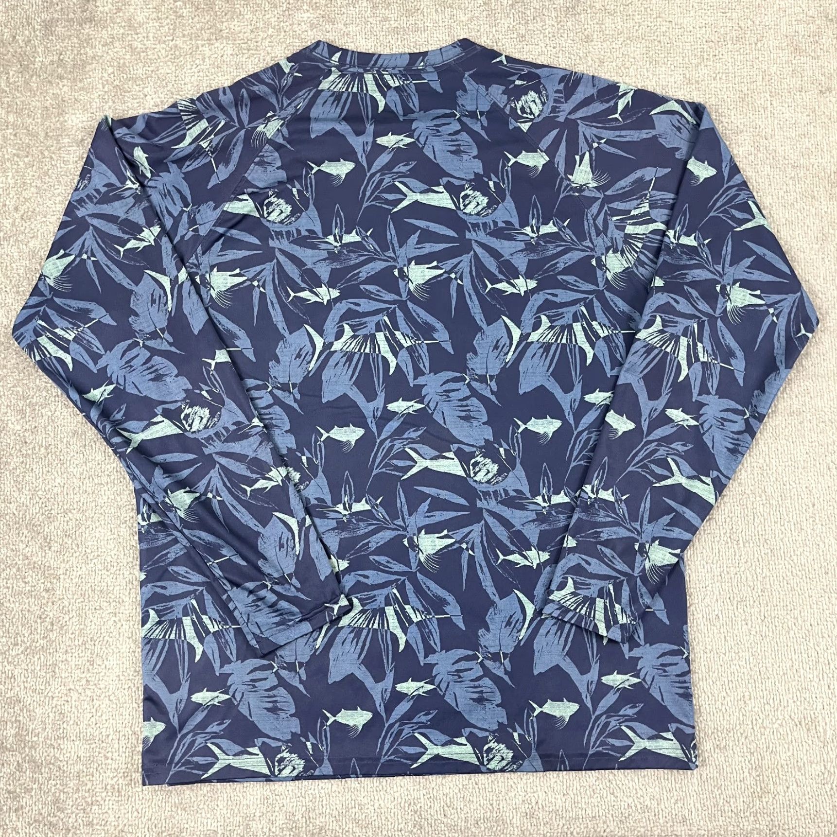 Vintage Huk Shirt Mens Large Blue Floral Fish Print Performance Fishing Long Sleeve Size US L / EU 52-54 / 3 - 7 Thumbnail