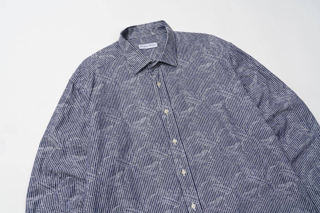 Etro 🔵ETRO Striped Blue Flower Print Bottom Up Shirt Made Italy Size US L / EU 52-54 / 3 - 7 Thumbnail