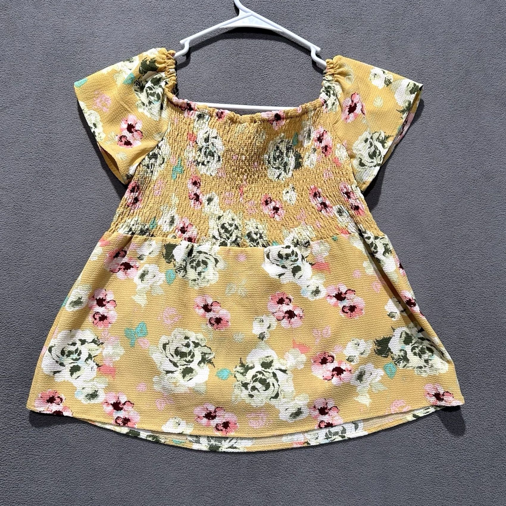 Vintage Monteau Blouse Short Sleeve Floral Off the Shoulder Yellow M Women Cap Sleeve Regular Size Medium Pink? Size M / US 6-8 / IT 42-44 - 2 Thumbnail