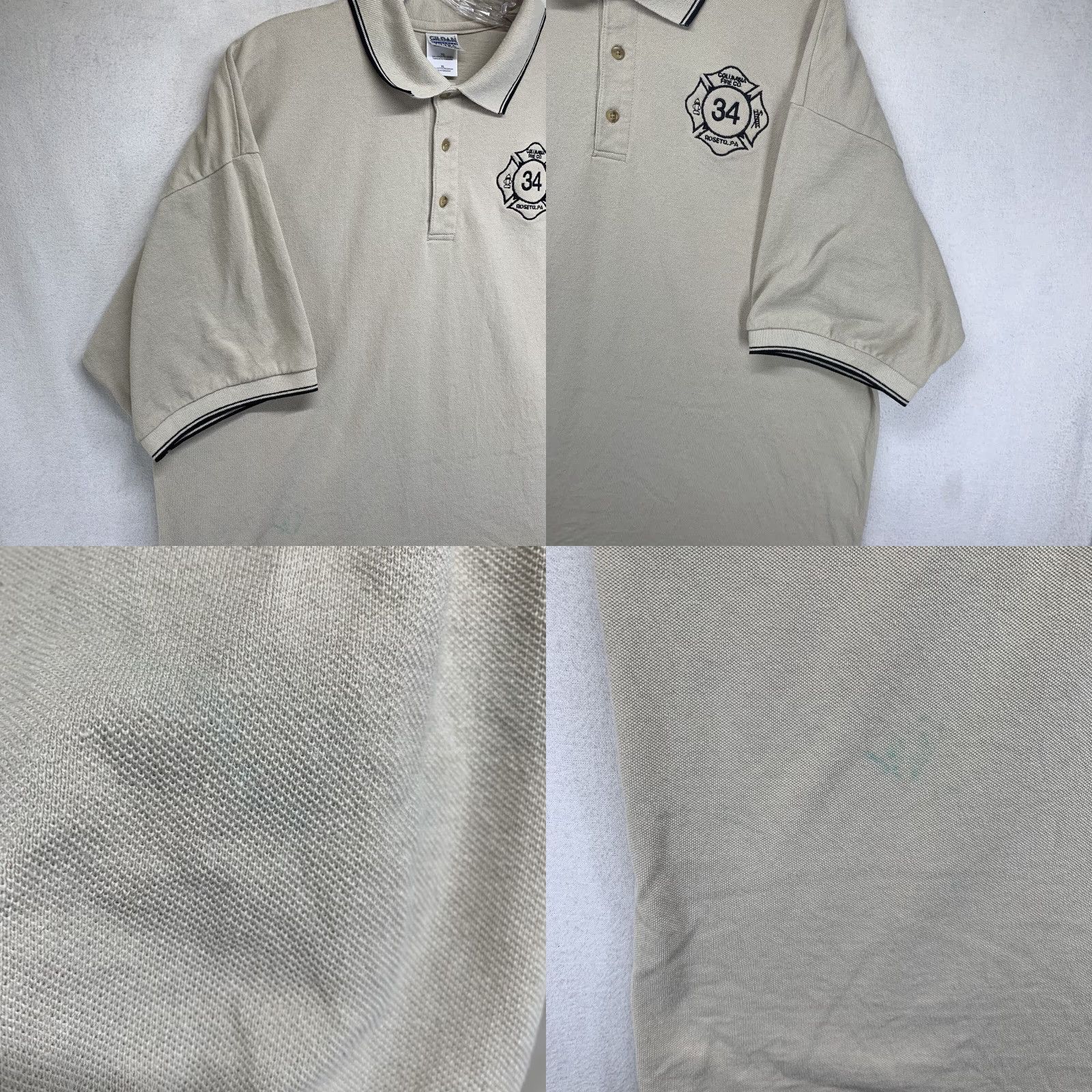 Gildan VINTAGE Gildan Polo Shirt Fire Department Fire Co. Roseto PA Men XL Beige Polo Shirt 100% Cotton Canvas Firefighter 90s/Fireman Golf Walking Mens Size US XL / EU 56 / 4 - 8 Thumbnail